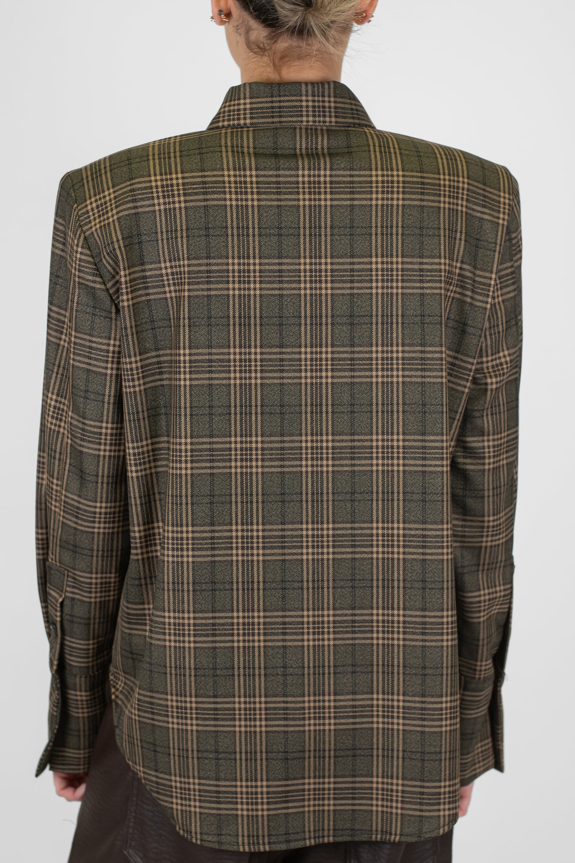 Motel - Camicia fantasia check con spalline e spilla