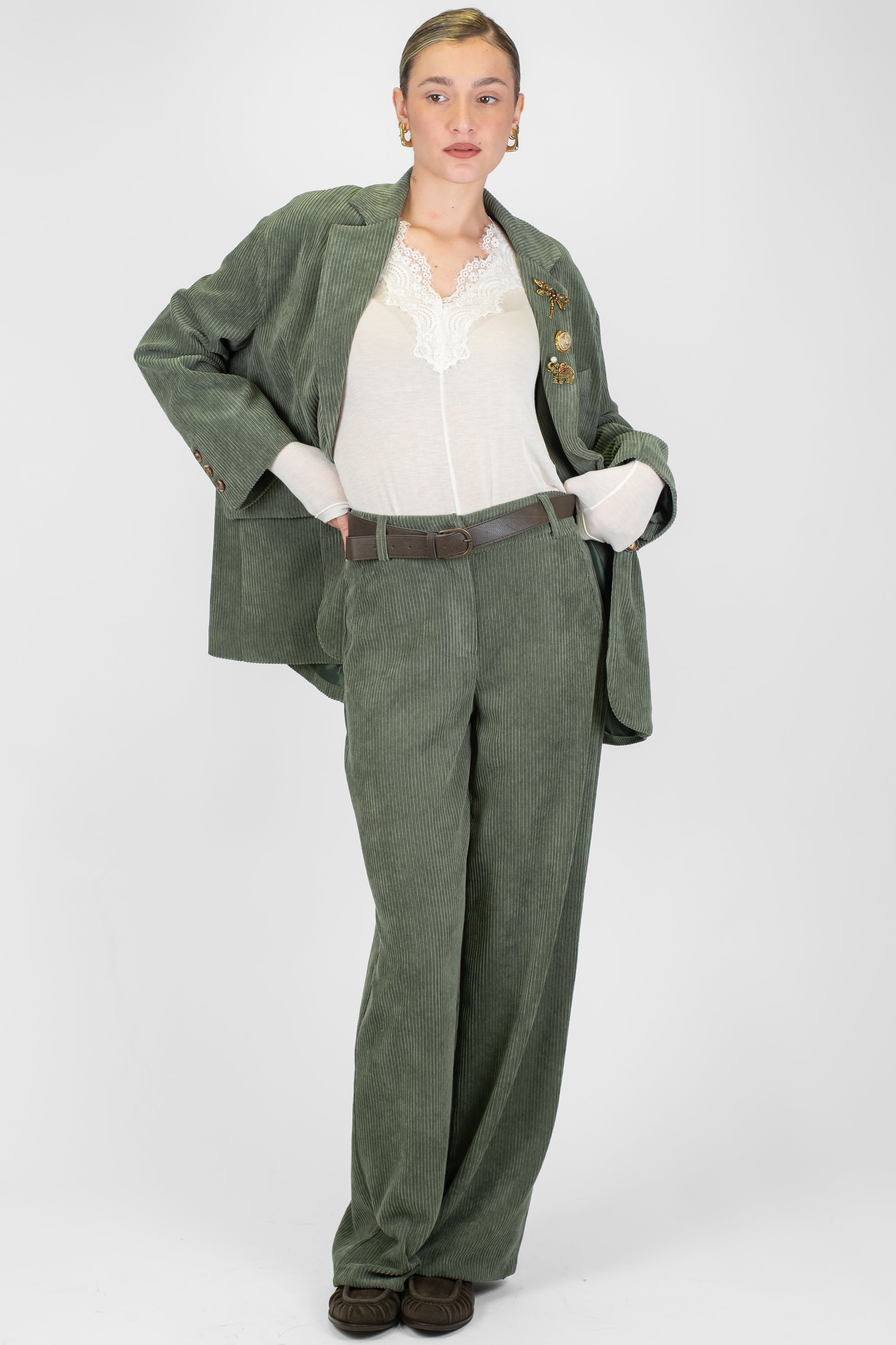 Haveone - Pantalone palazzo in velluto a coste con elastico sul retro