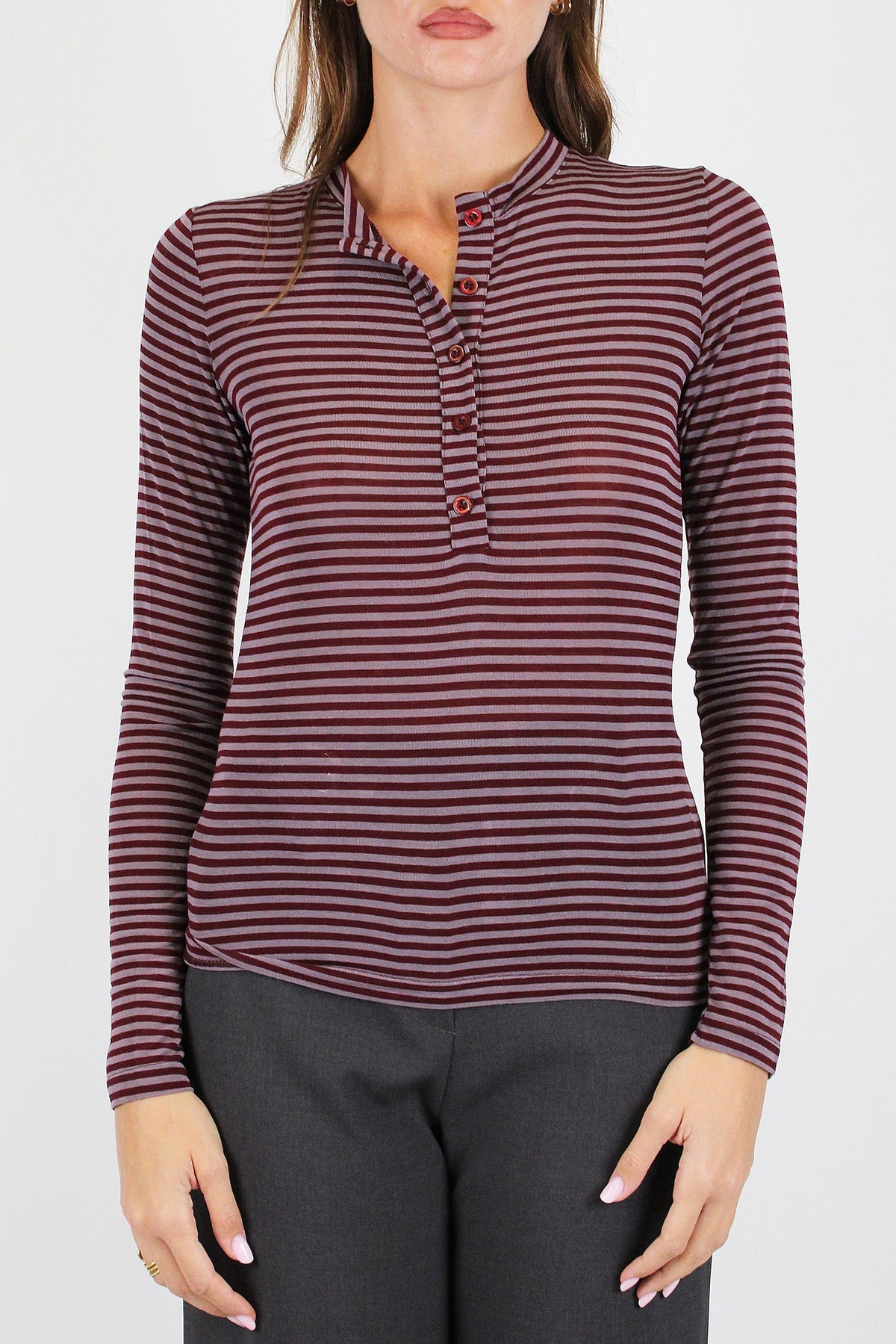 Haveone - Maglia serafino fantasia a righe in misto modal e cashmere
