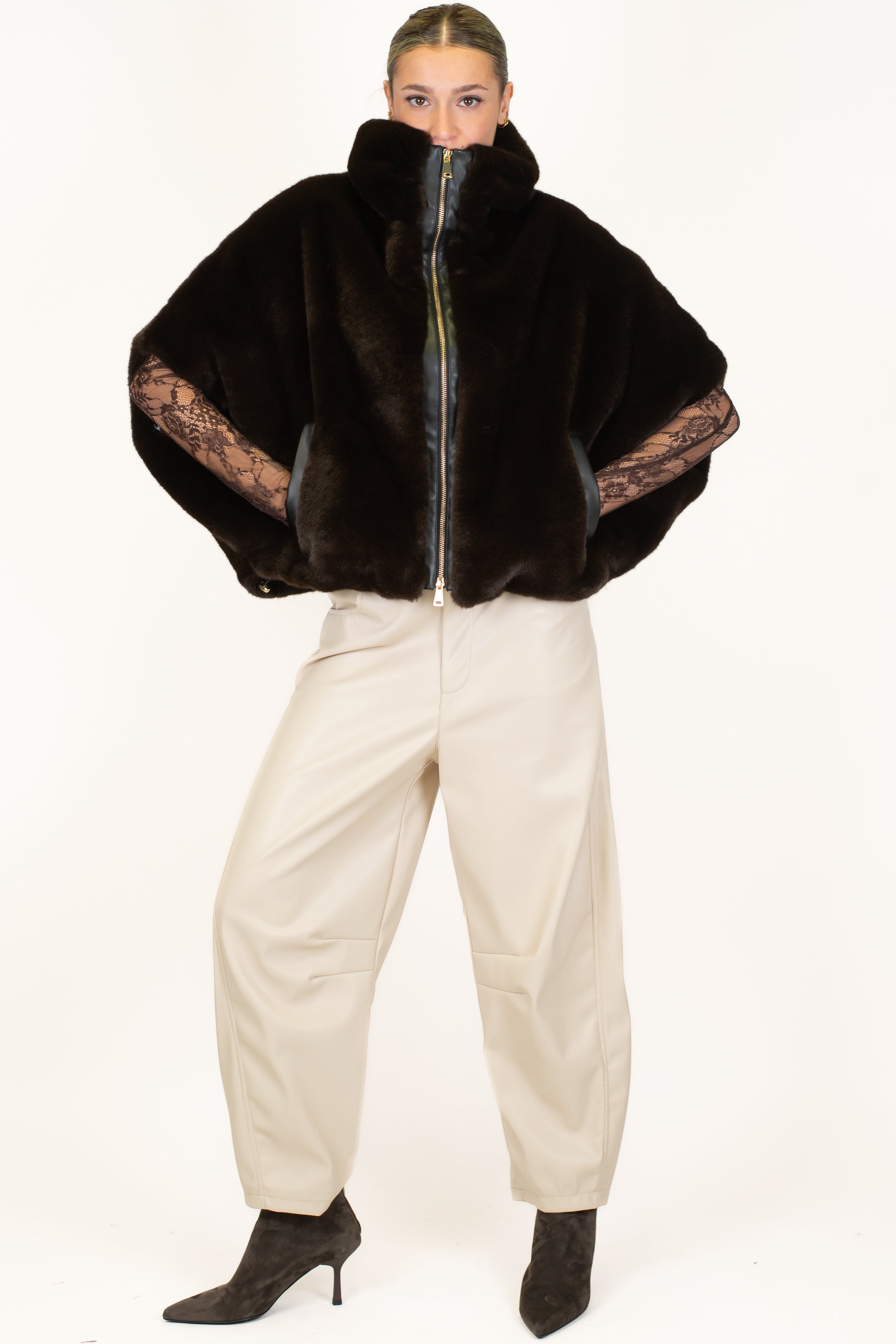 Motel - Ecopelliccia bomber mezzamanica