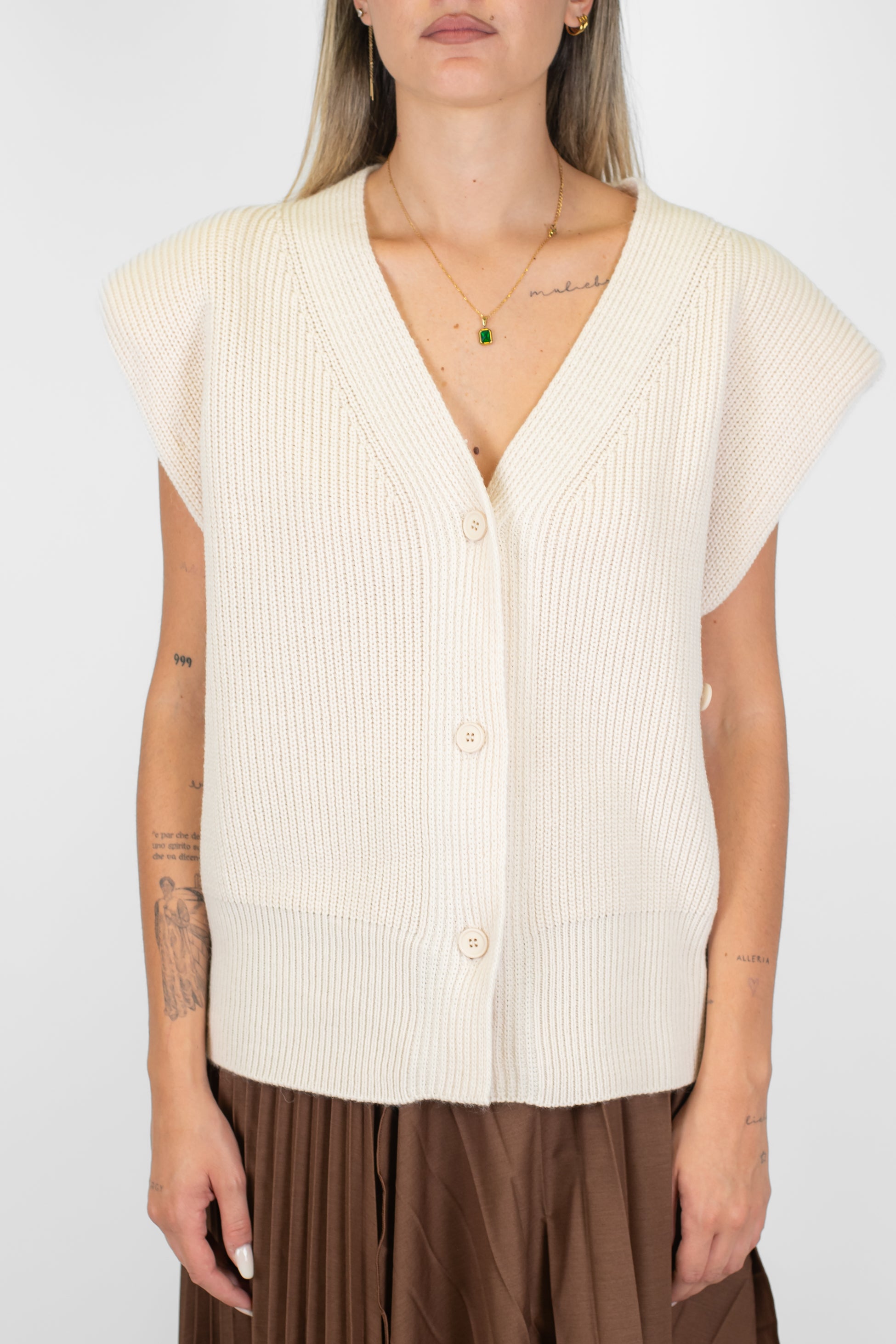 Haveone - Gilet in maglia a costine in misto lana con spalline