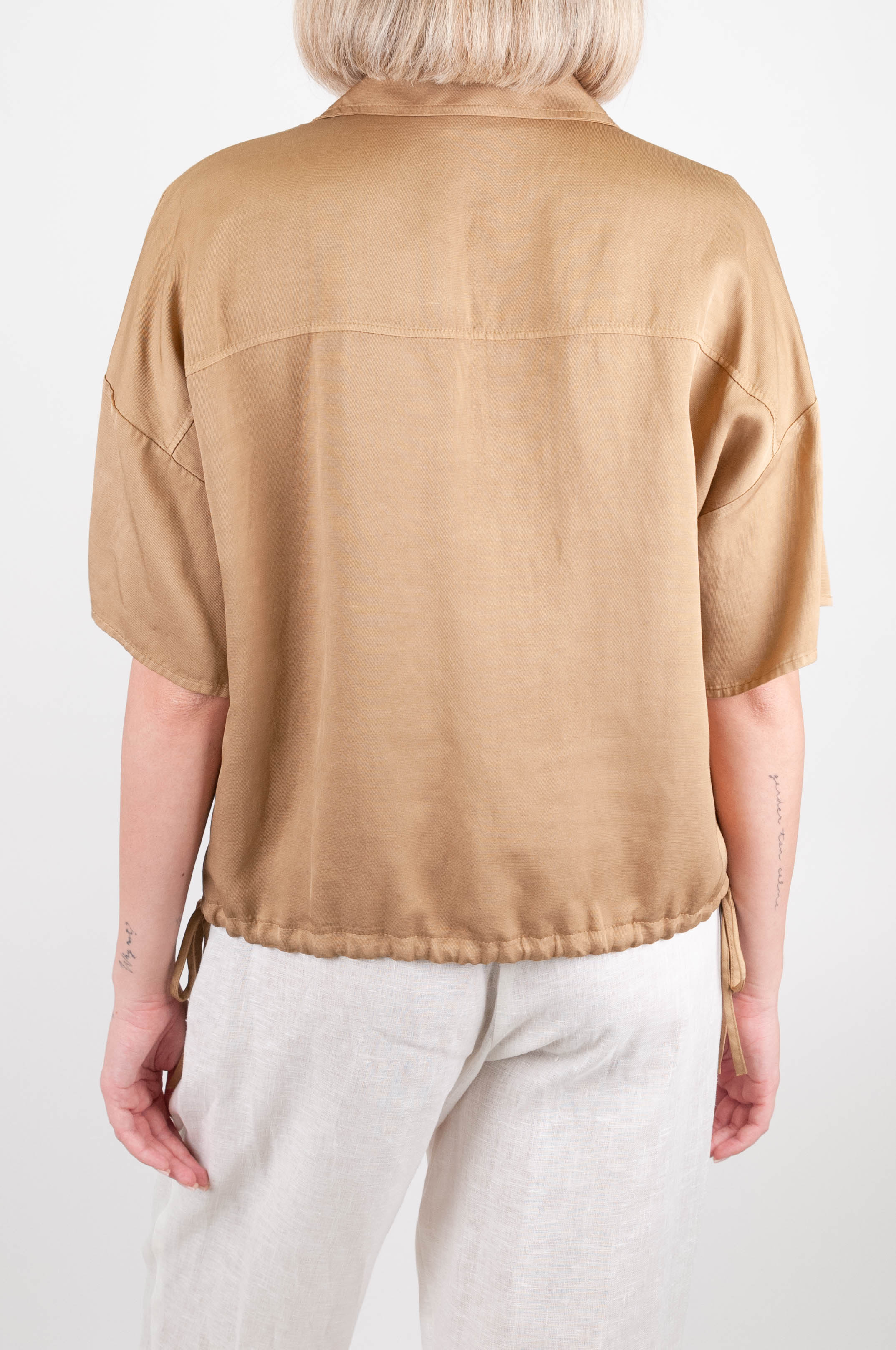 Dixie - Camicia mezza manica in misto lino con taschini sul petto ed elastico sul fondo