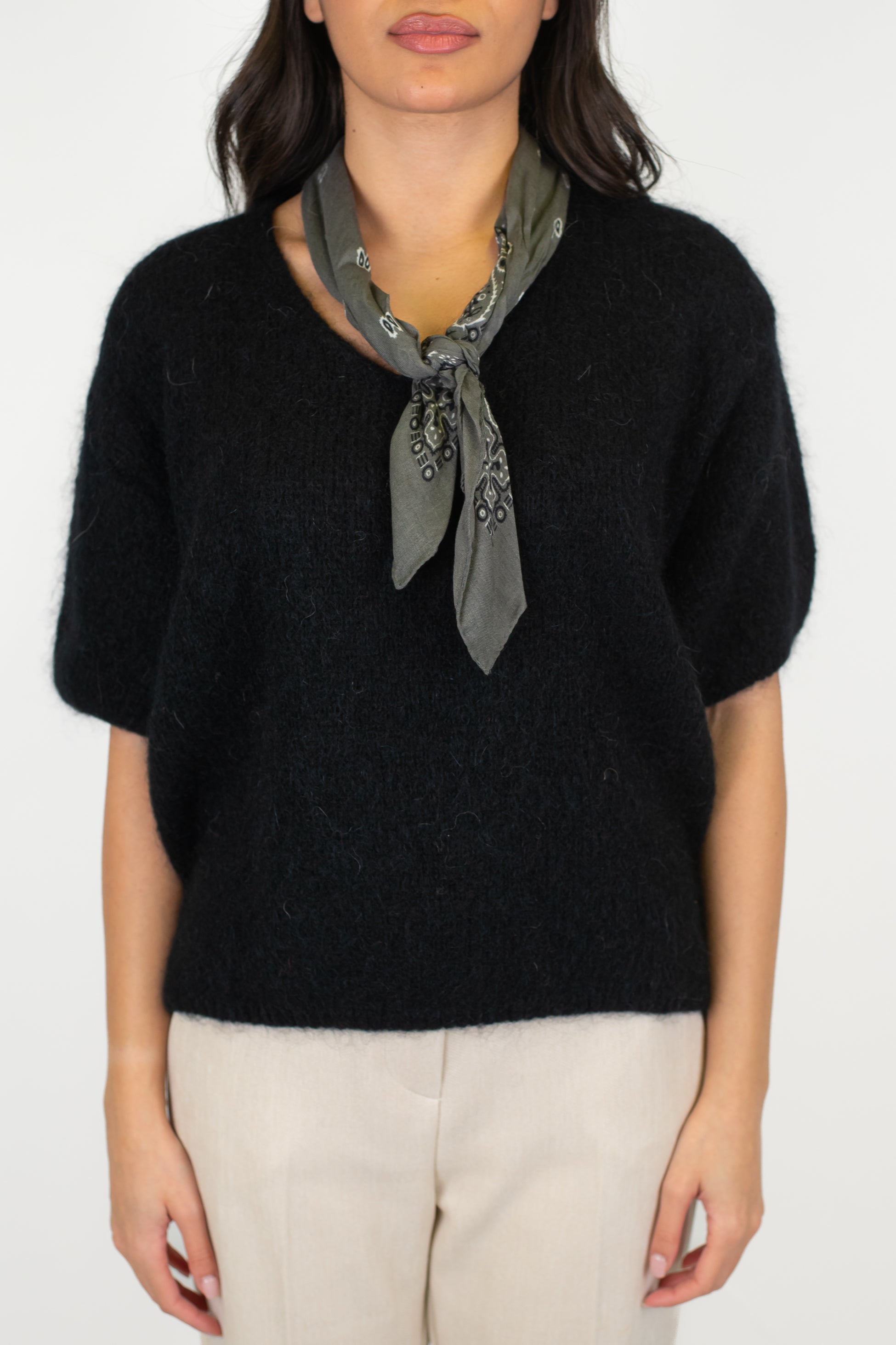 Dixie - Maglia mezza manica in lana mohair con bandana a contrasto