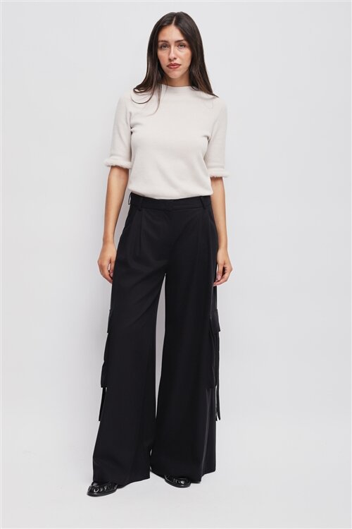 Maryley - Pantalone cargo palazzo in tencel