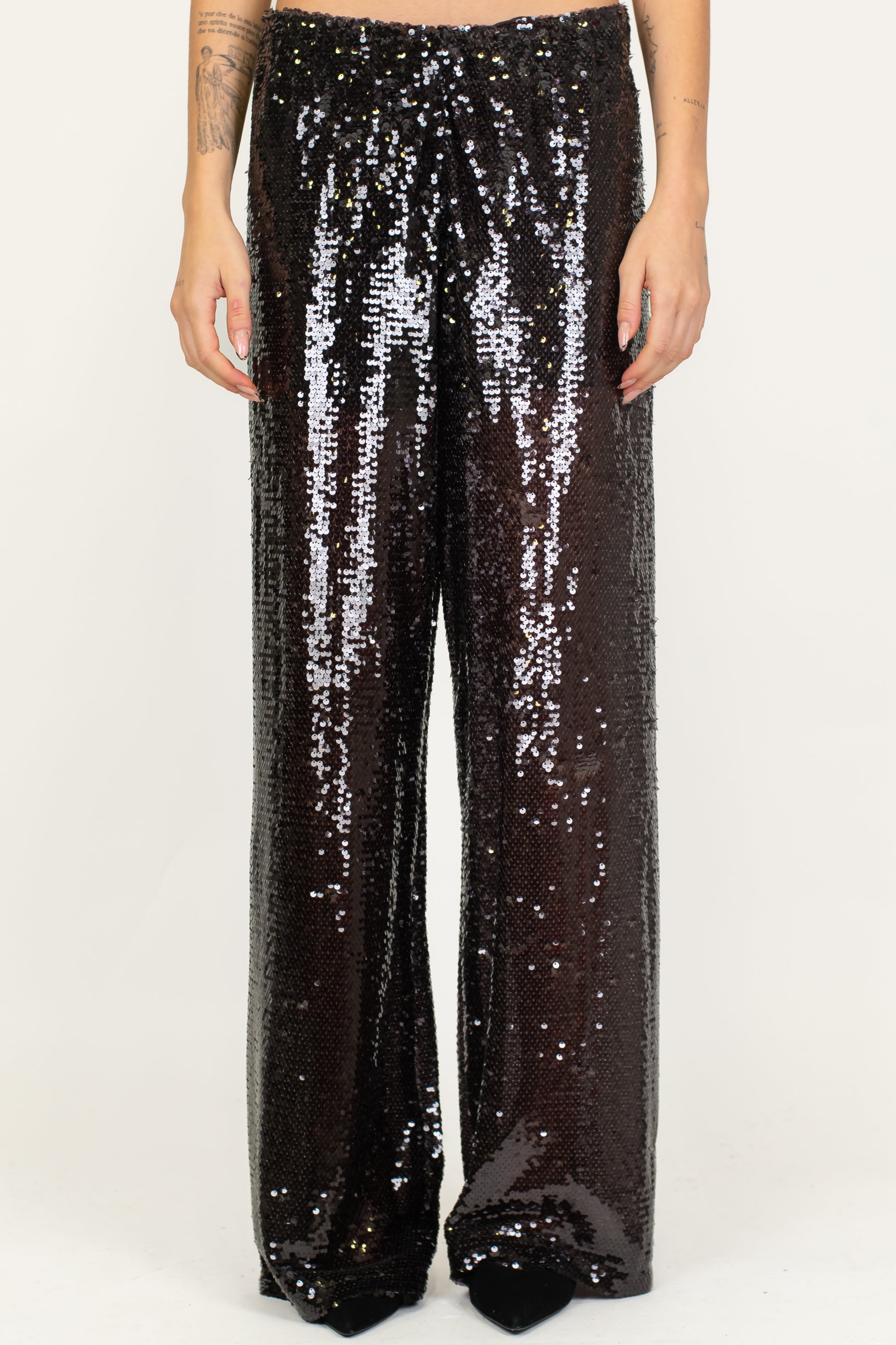 Motel - Pantalone palazzo in paillettes con elastico in vita