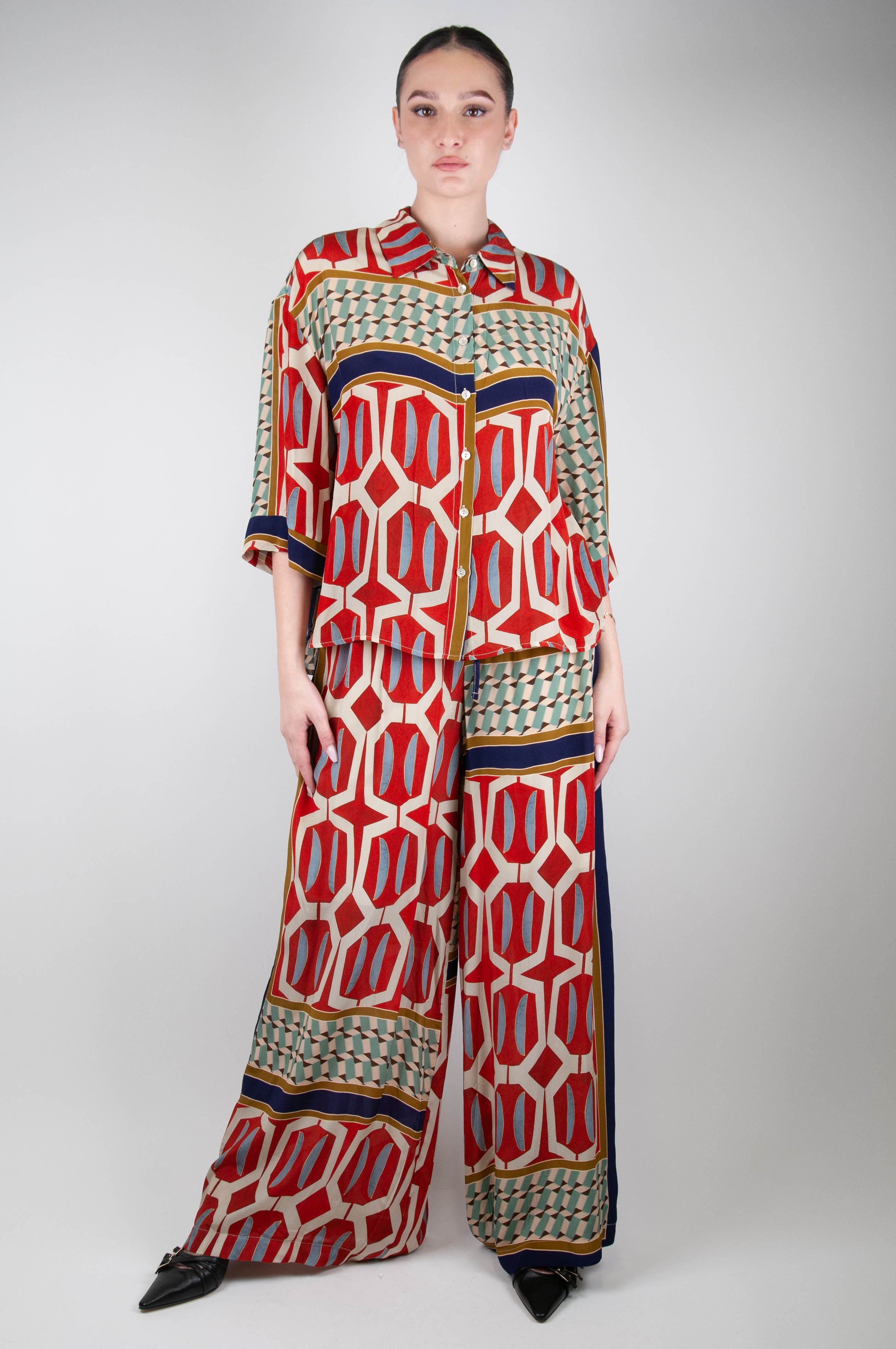 Tension in - Abstract patterned palazzo trousers with viscose drawstring