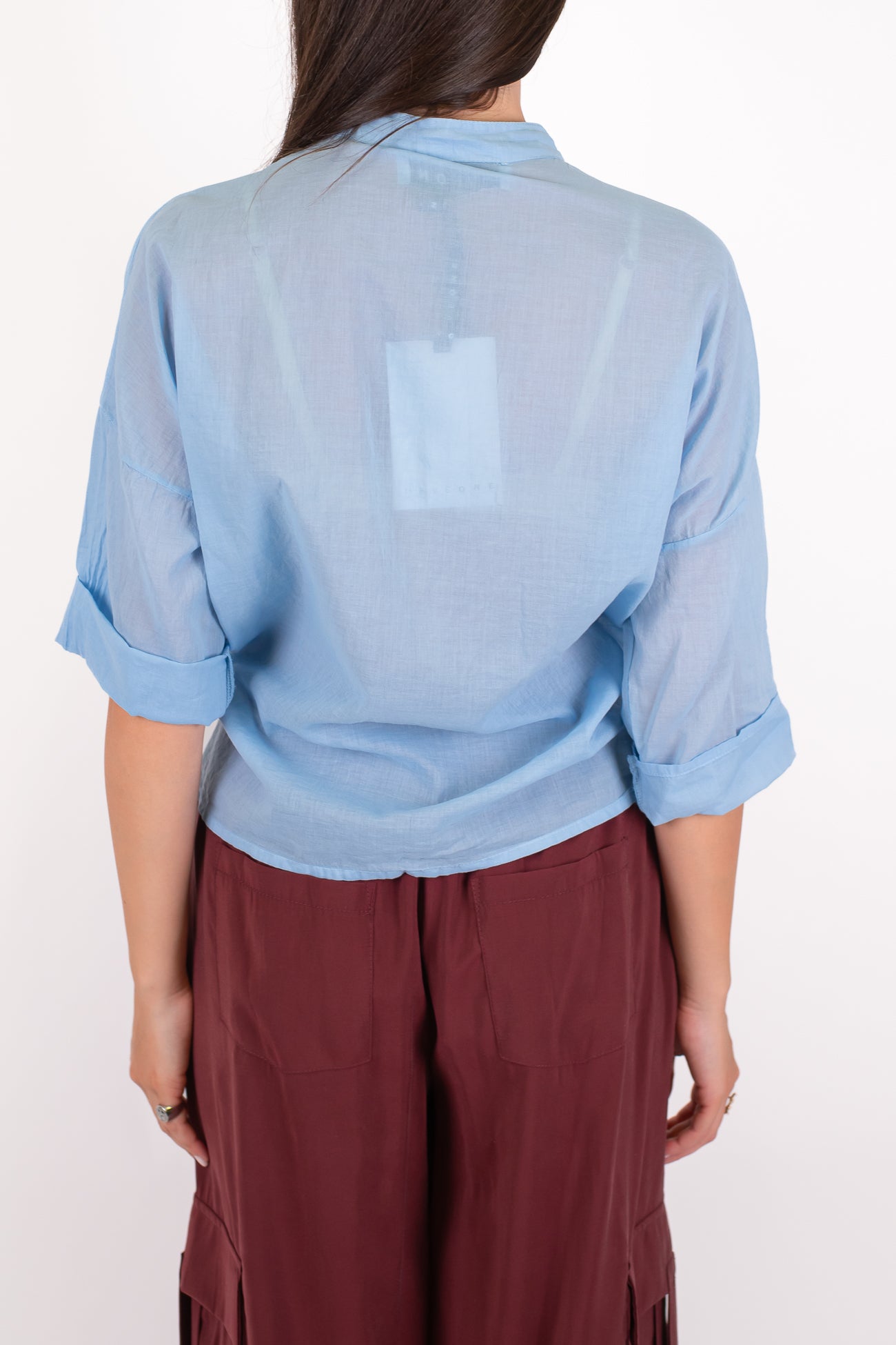 Haveone - Camicia mezzamanica in mussola di cotone con collo coreano