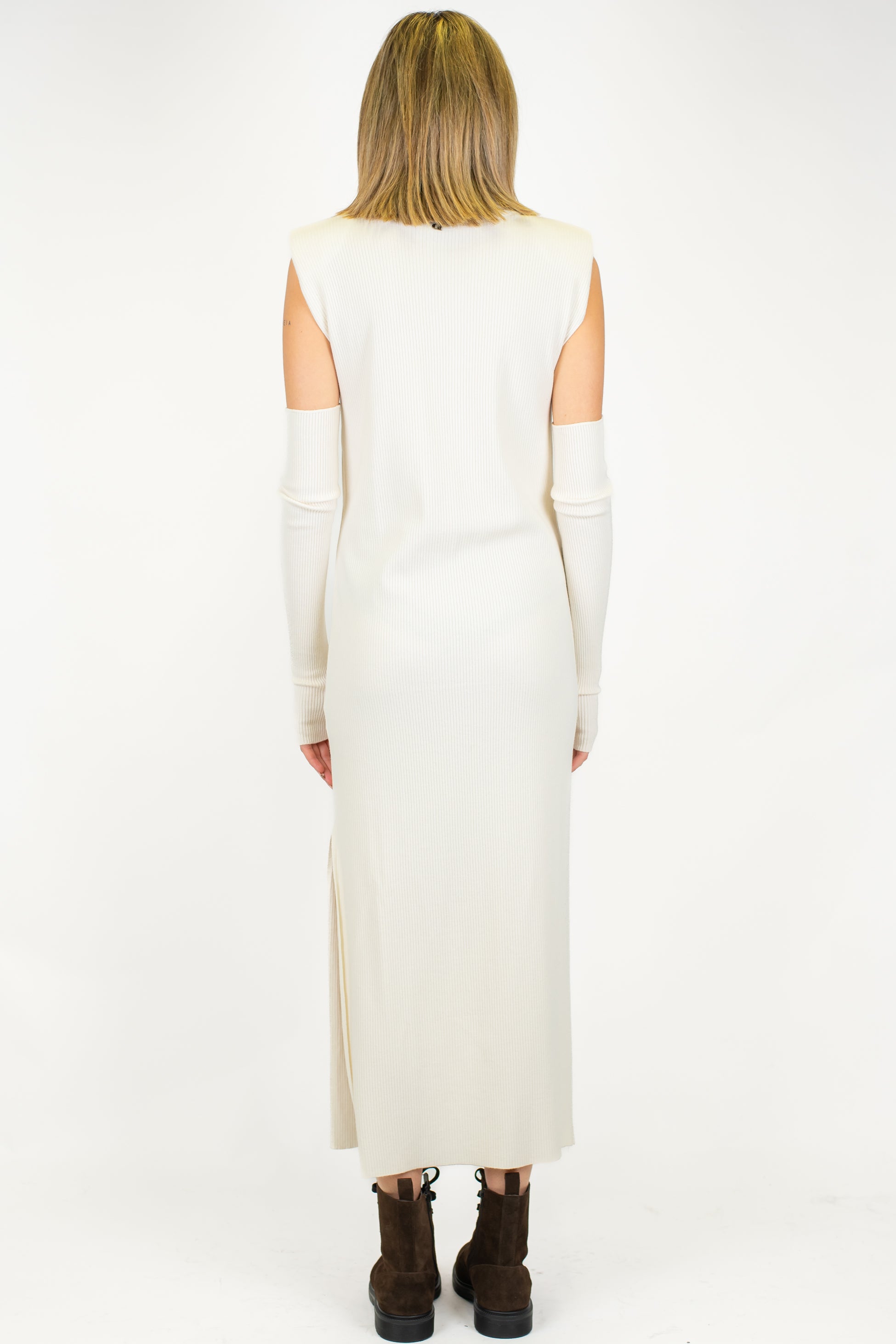 Dixie - Abito lungo giromanica in maglia a coste con spalline, manicotti e spacco laterale