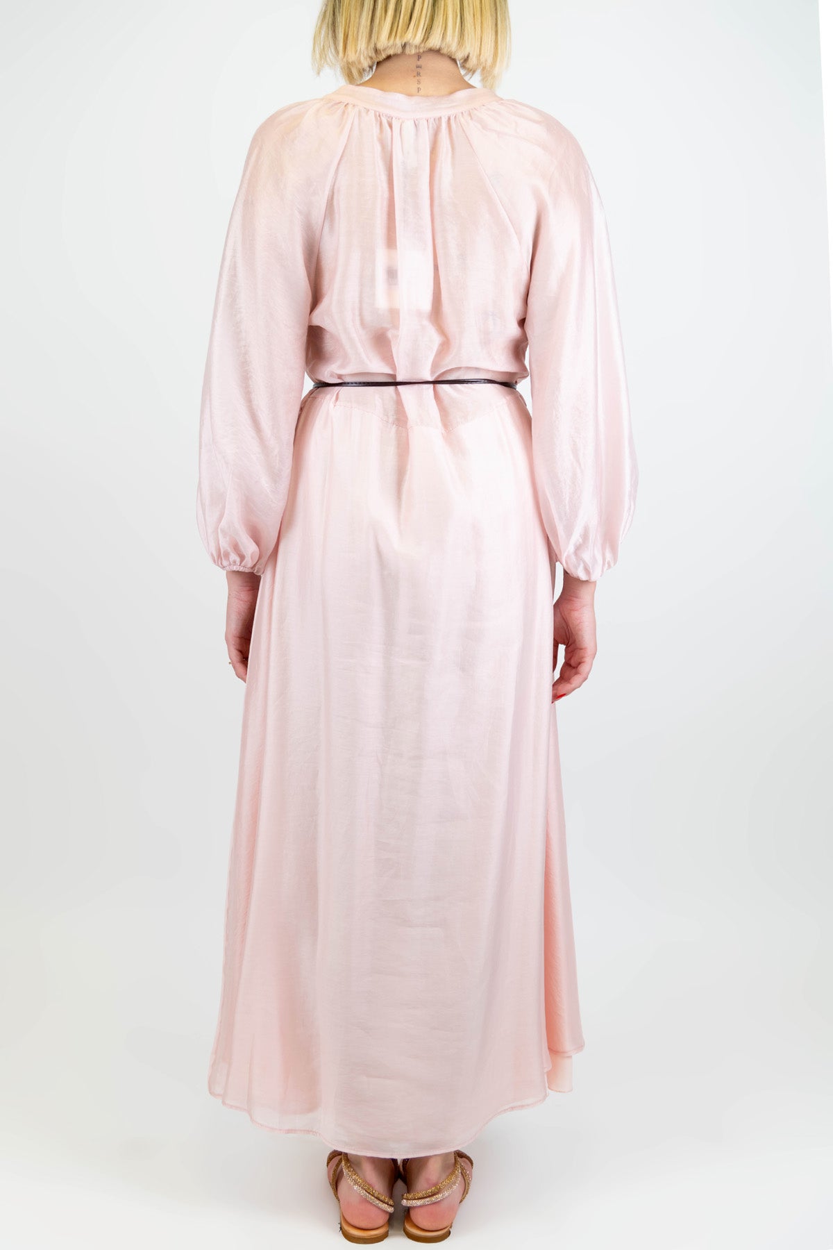 Tensione in - Abito lungo tinta unita in tencel con scollo a V