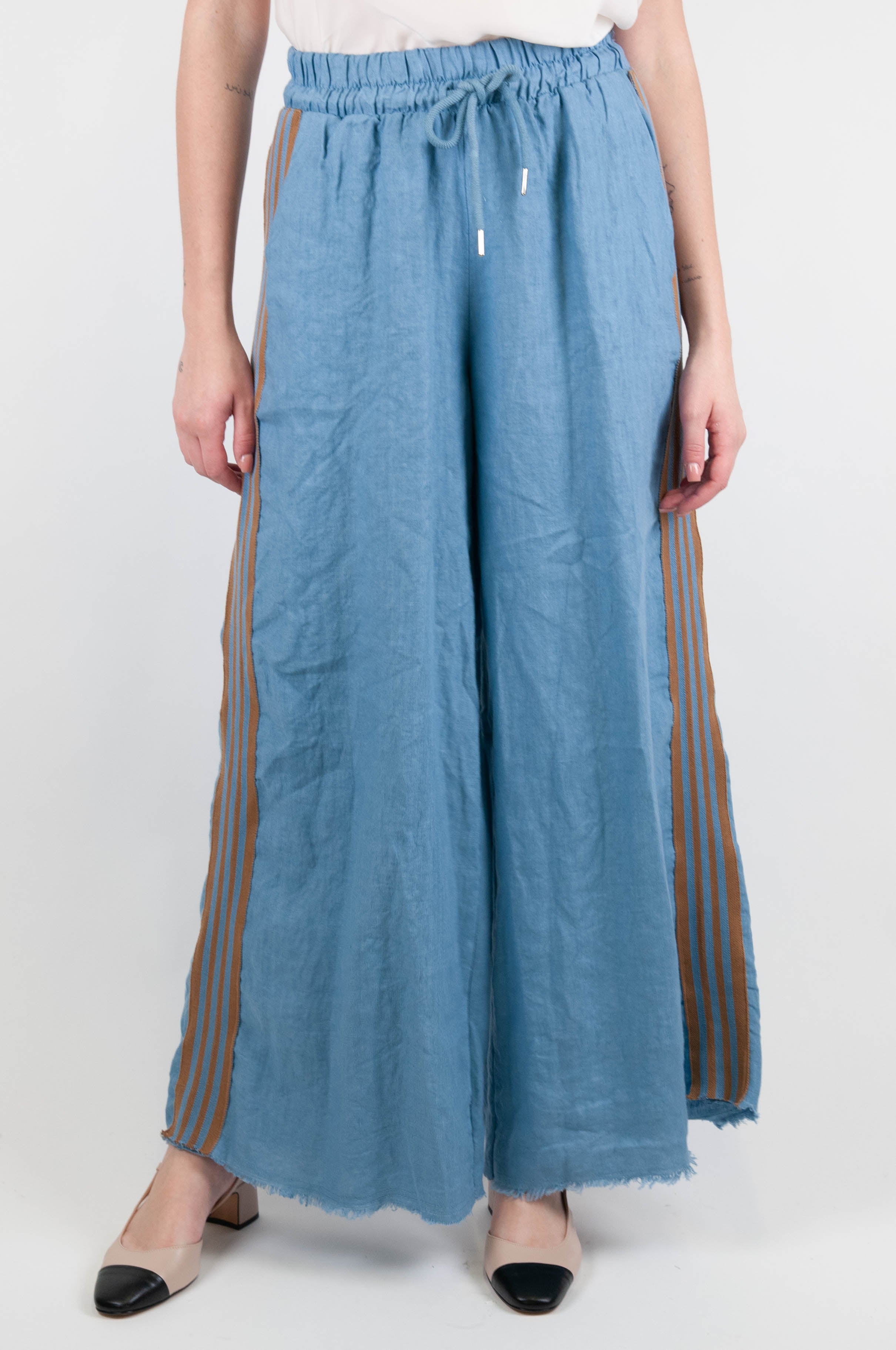 Motel - Linen palazzo trousers with drawstring and side band