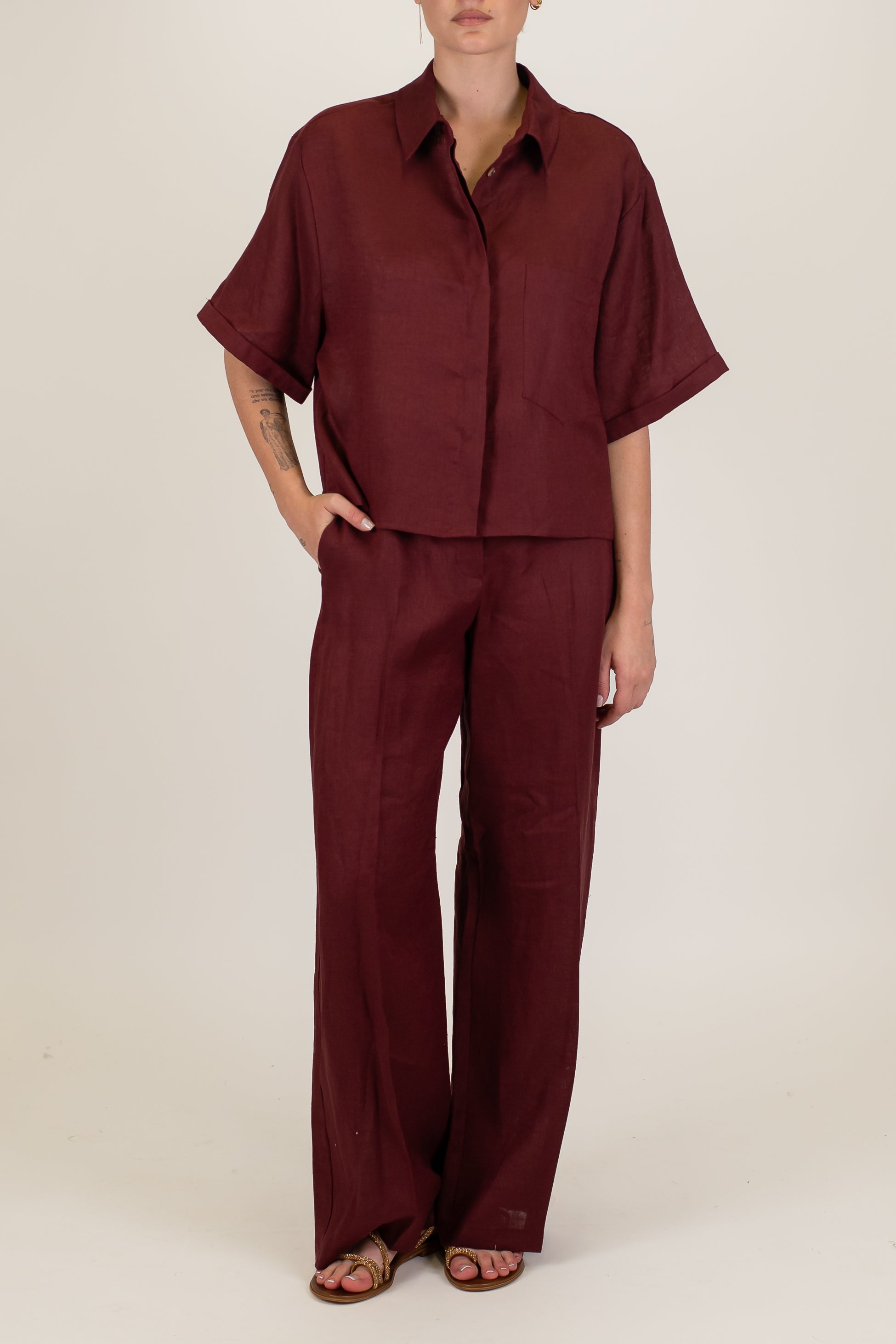 Tensione in - Pantalone palazzo in puro lino