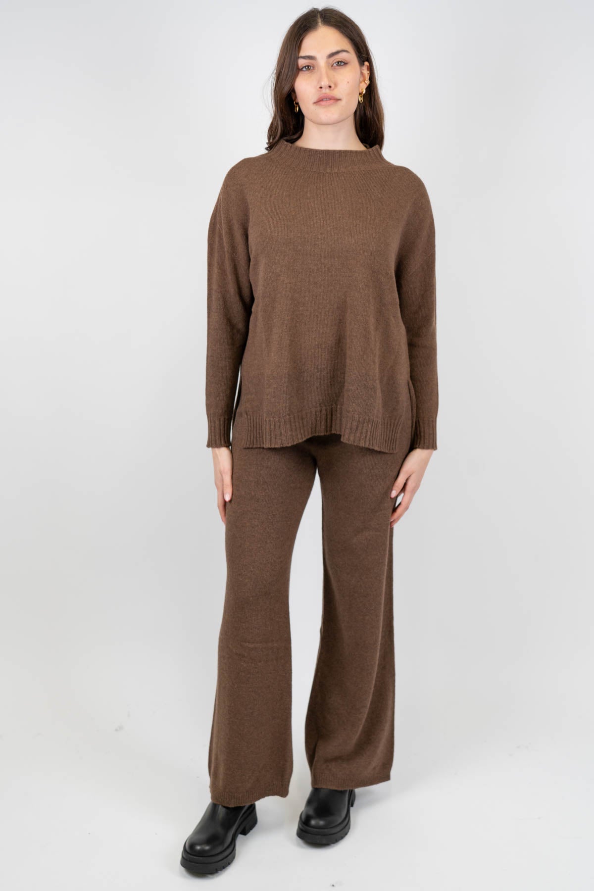 Haveone - Pantalone palazzo in maglia misto lana e cashmere