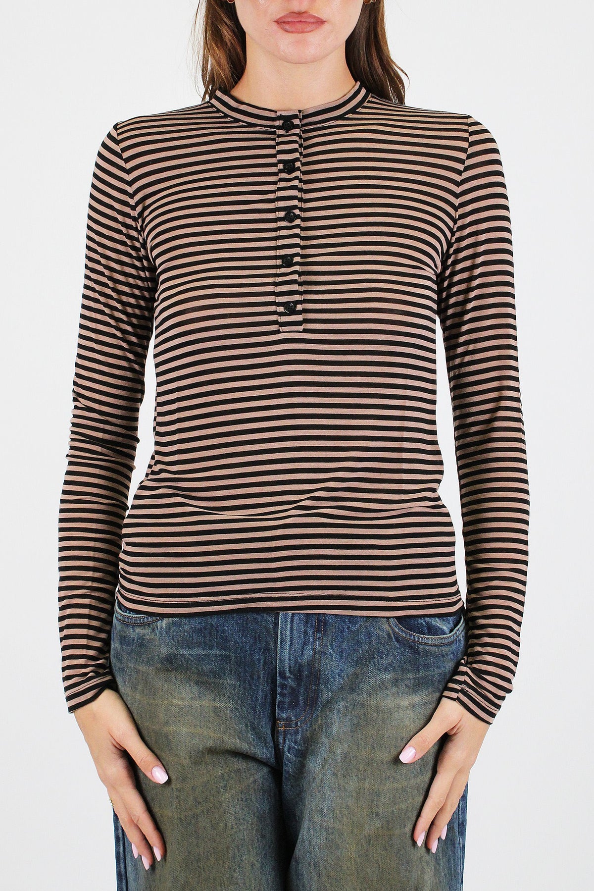 Haveone - Maglia serafino fantasia a righe in misto modal e cashmere