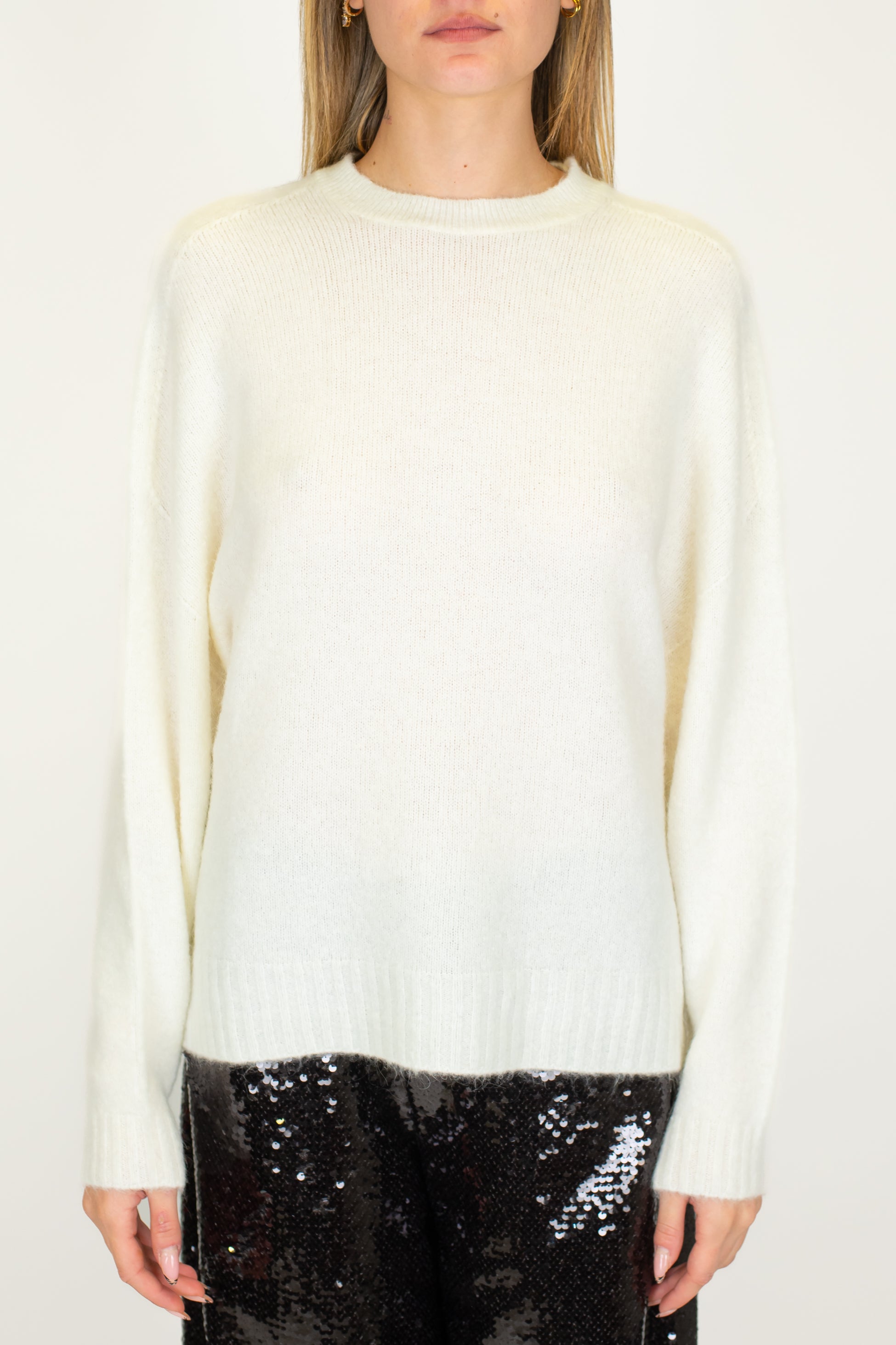 Maryley - Maglia in lana mohair con scollo profondo a V sul retro