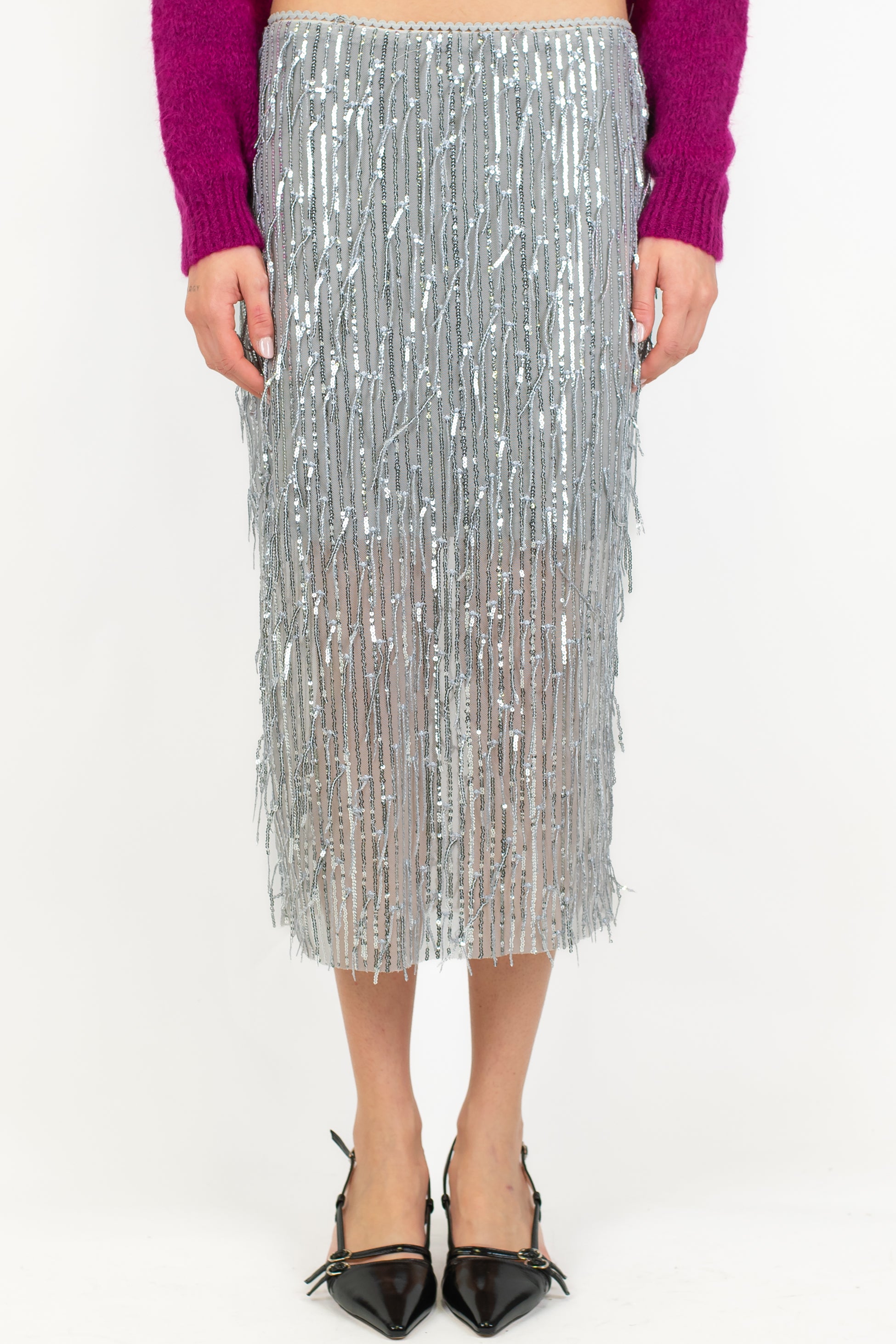 Tensione in - Gonna midi con frange paillettes