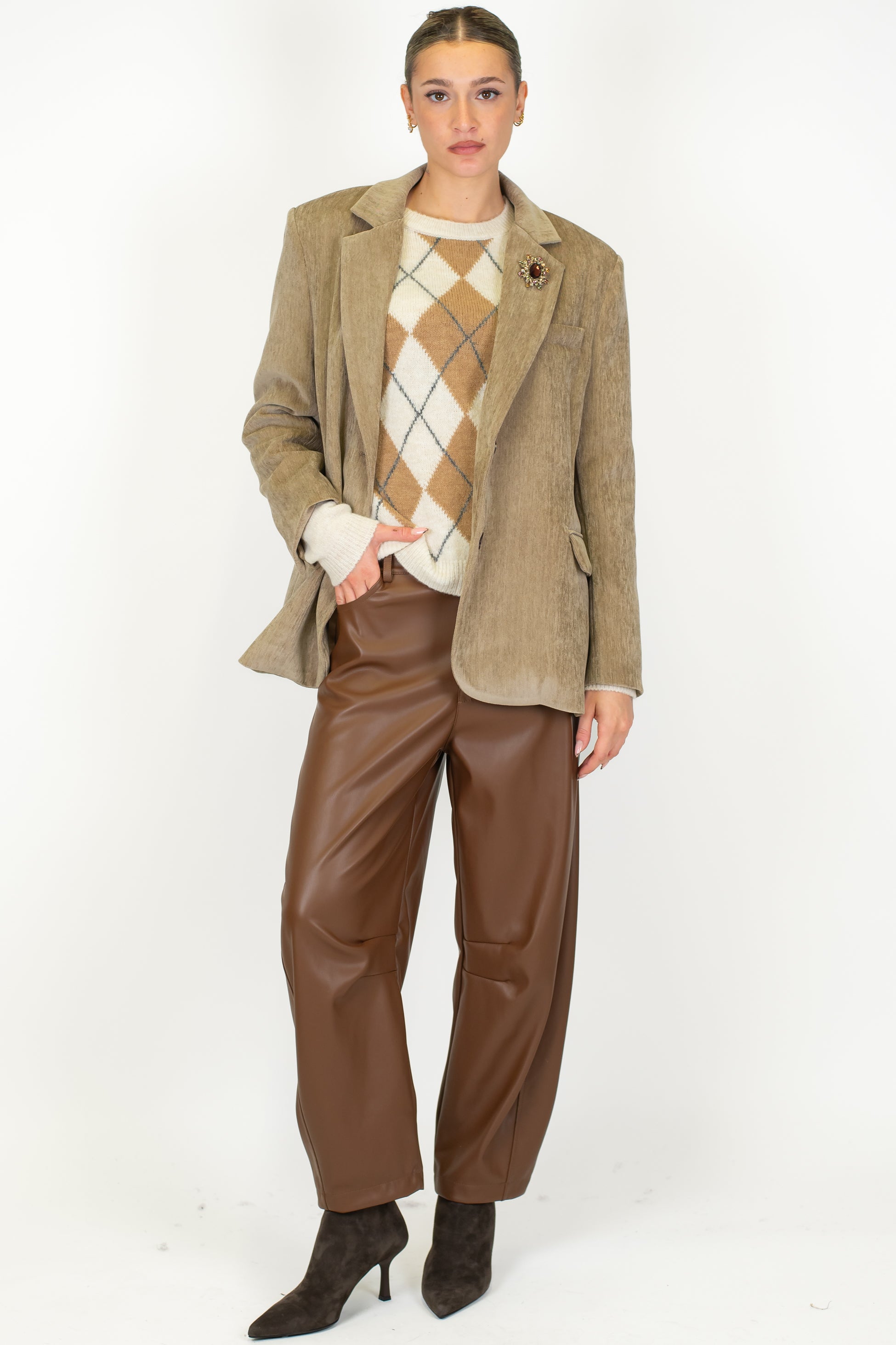 Motel - Giacca monopetto in velluto liscio con spilla