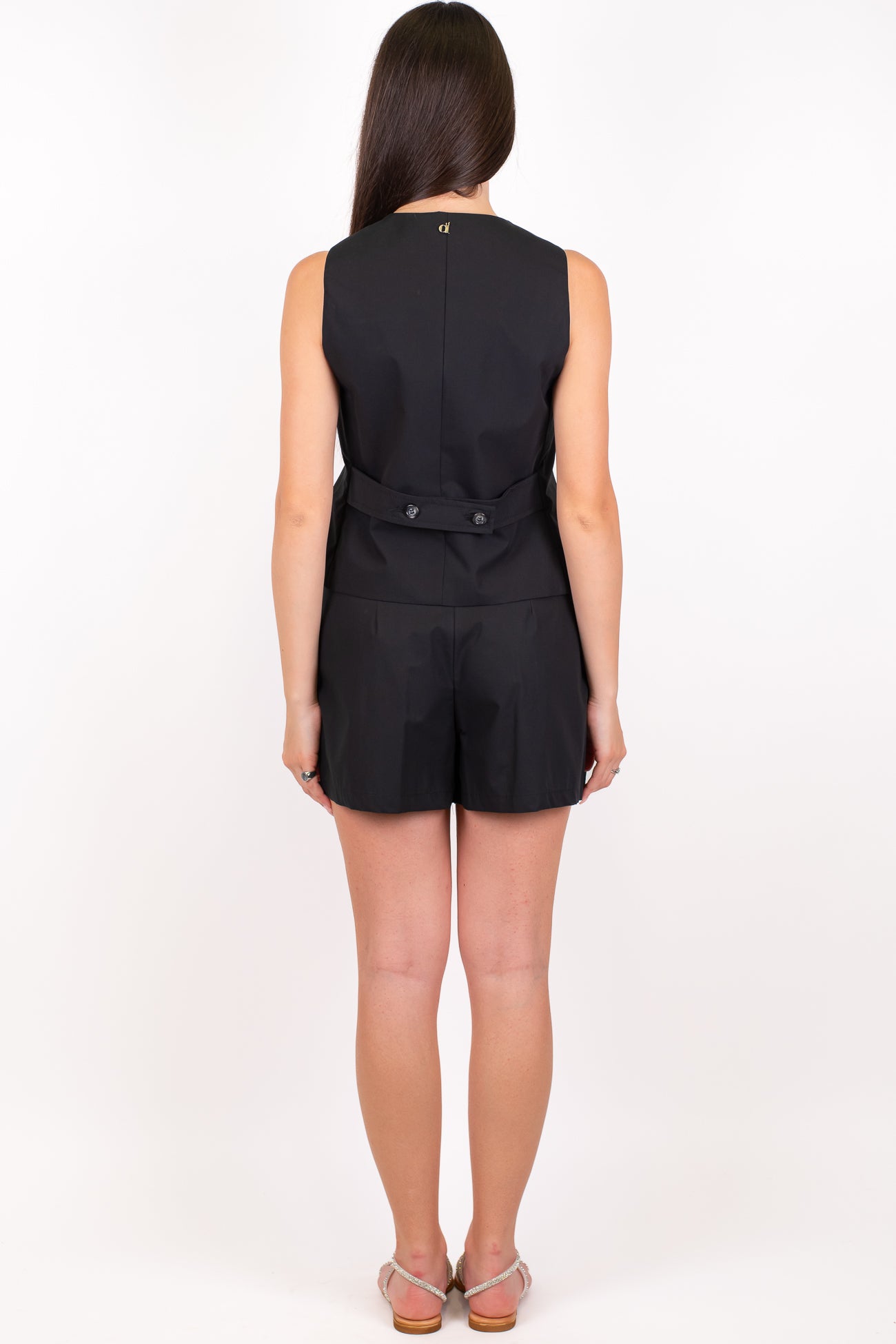 Dixie - Coordinato gilet sfiancato e shorts con pinces in cotone