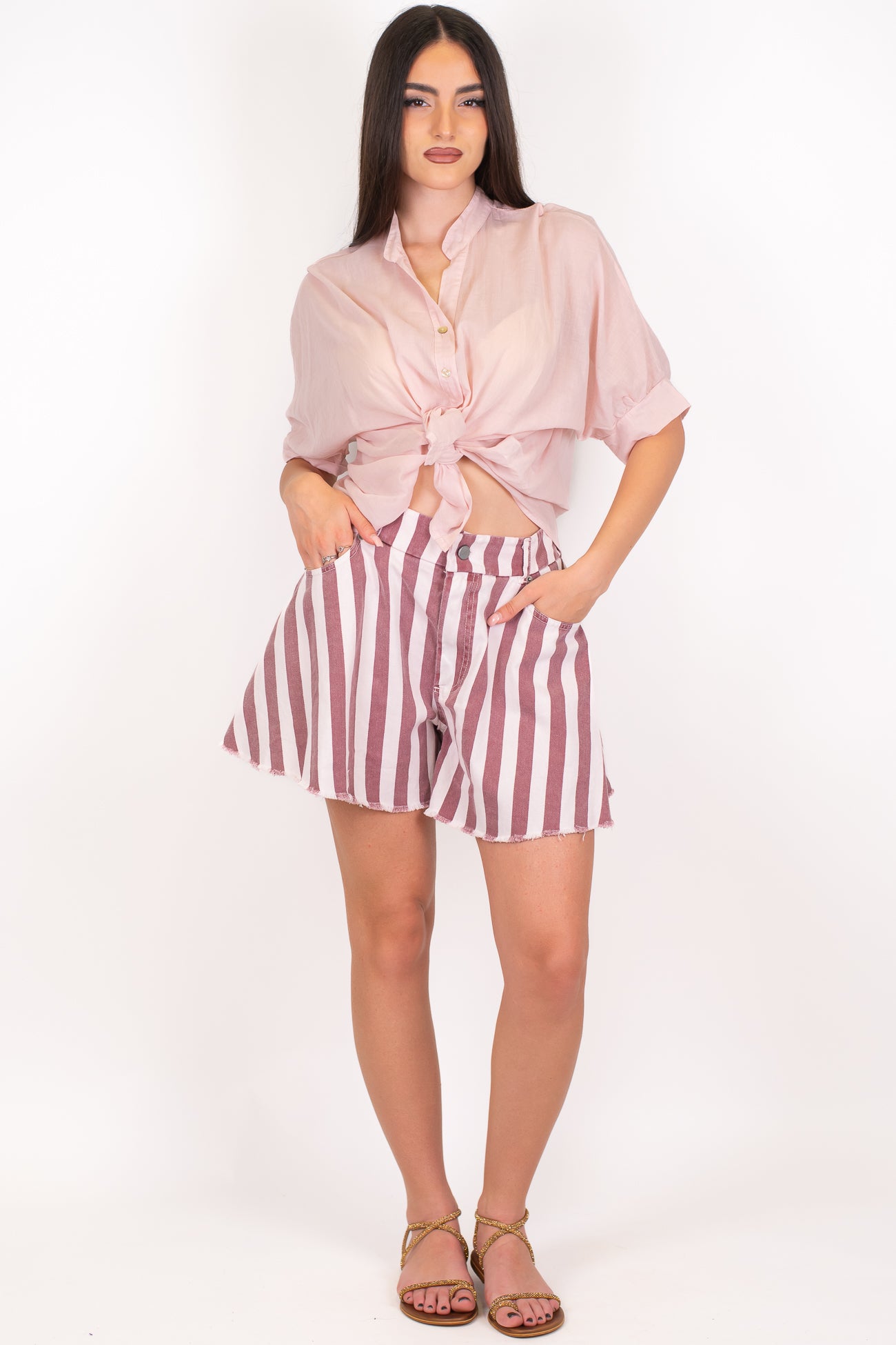 Tensione in - Shorts in denim fantasia a righe
