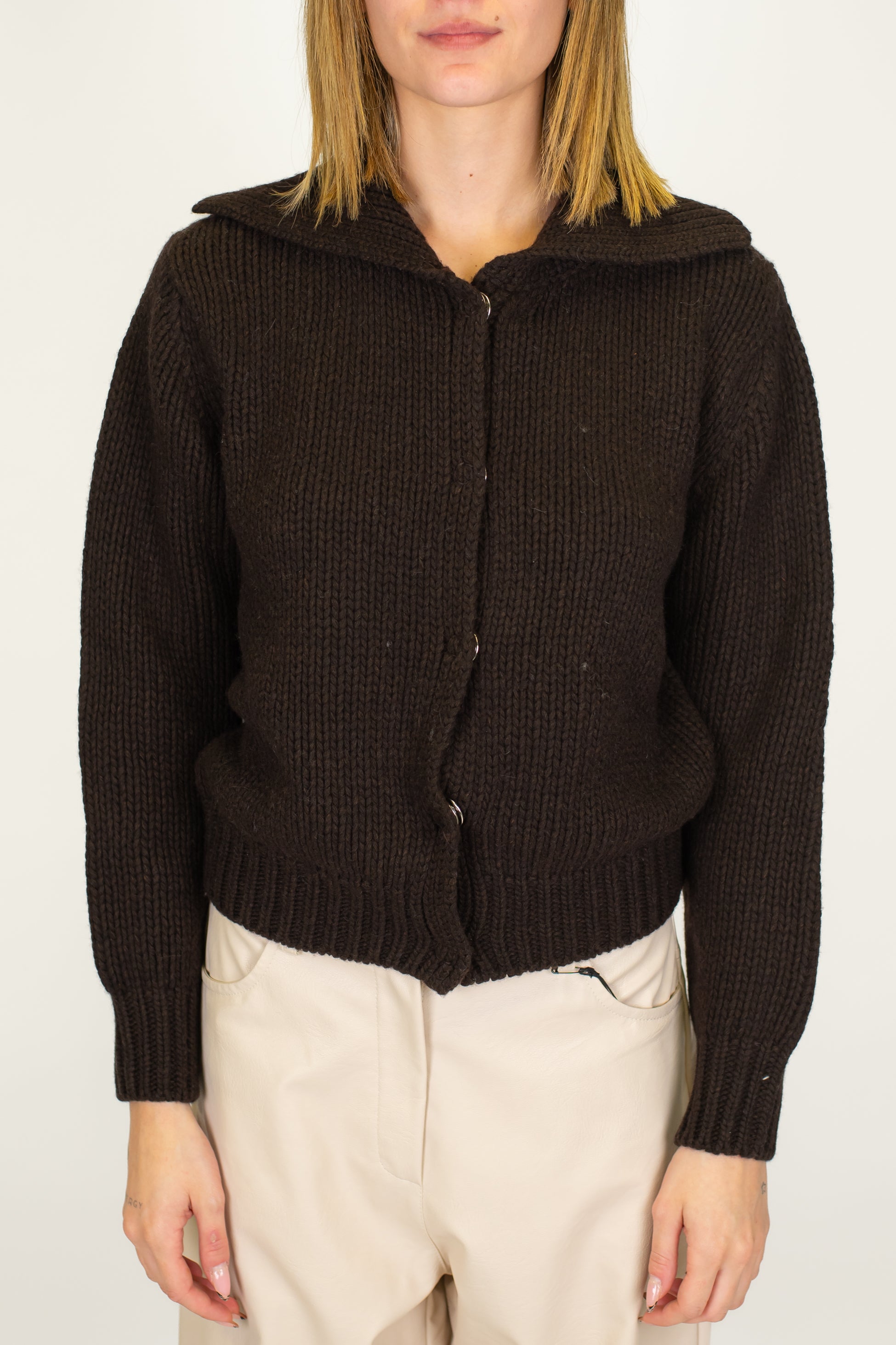 Motel - Cardigan in misto lana e cashmere con chiusura a scomparsa con ciappe