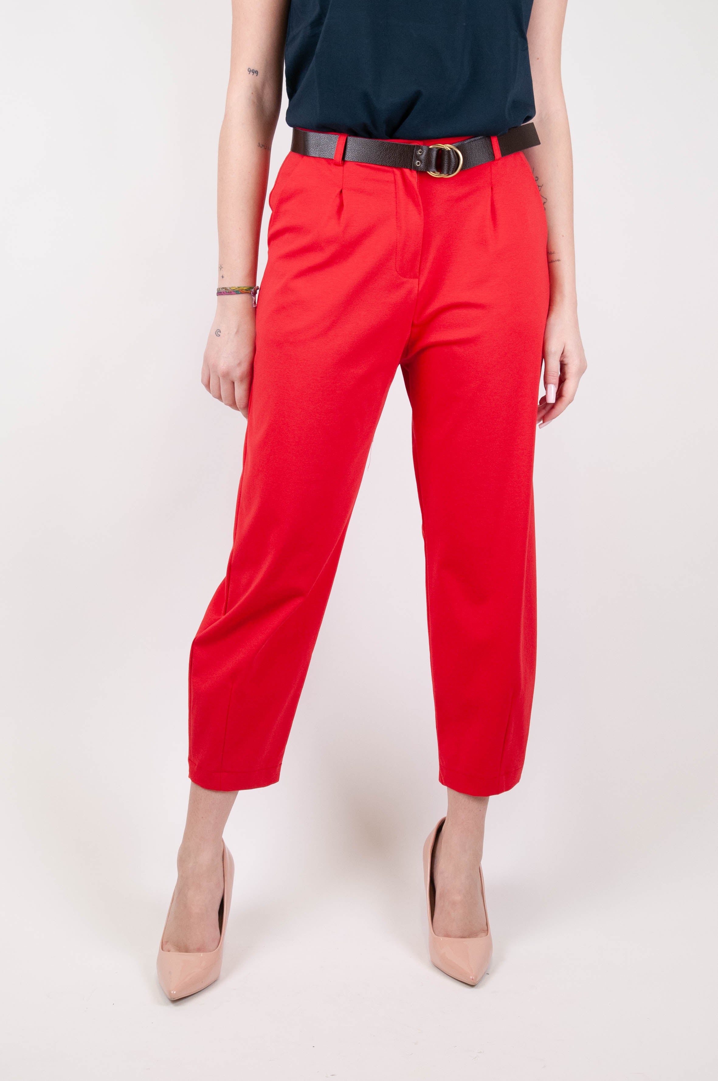 Dixie - Pantalone carrot con pinces in punto milano