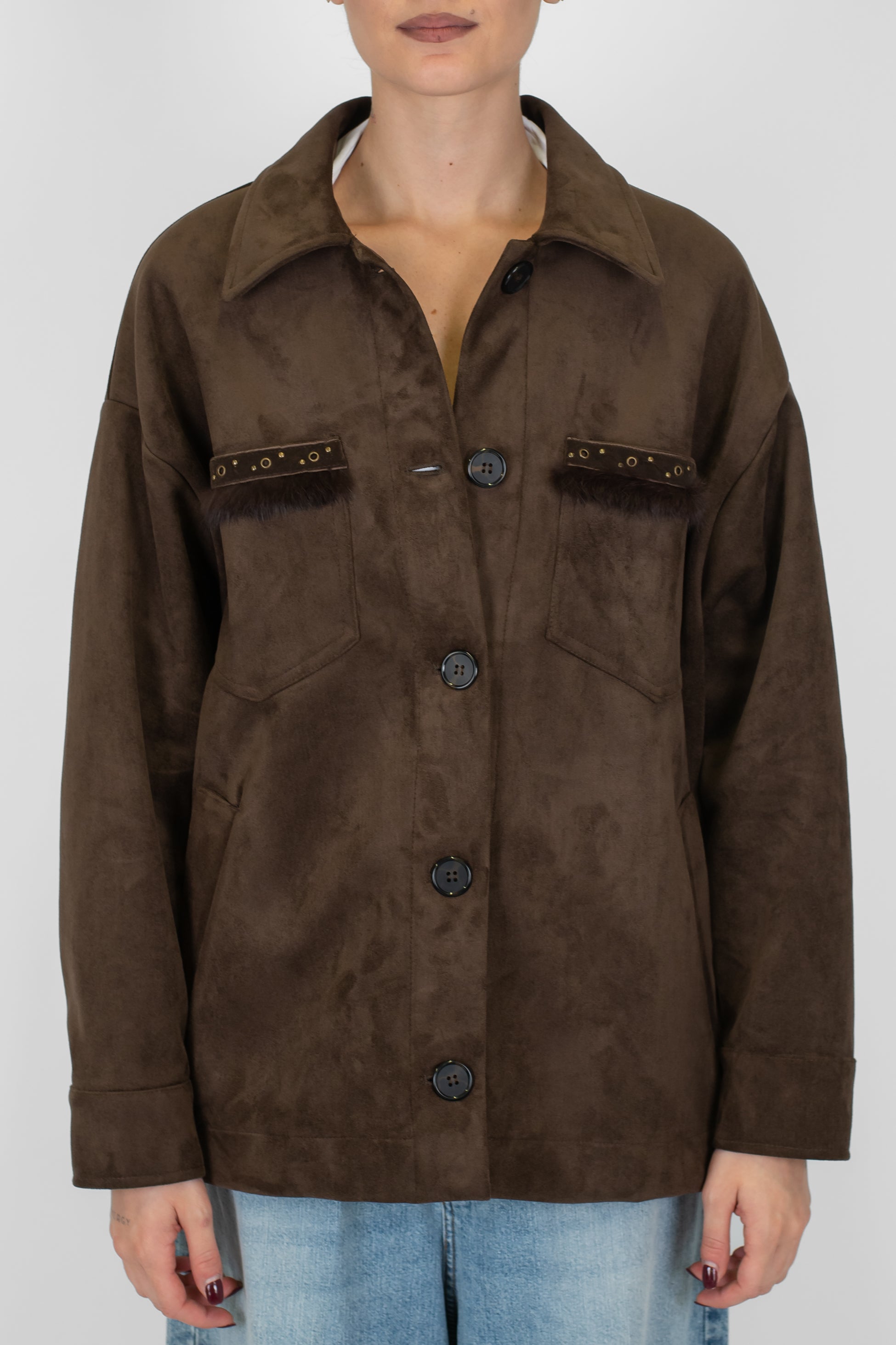 Dixie - Giacca monopetto in suede con taschini