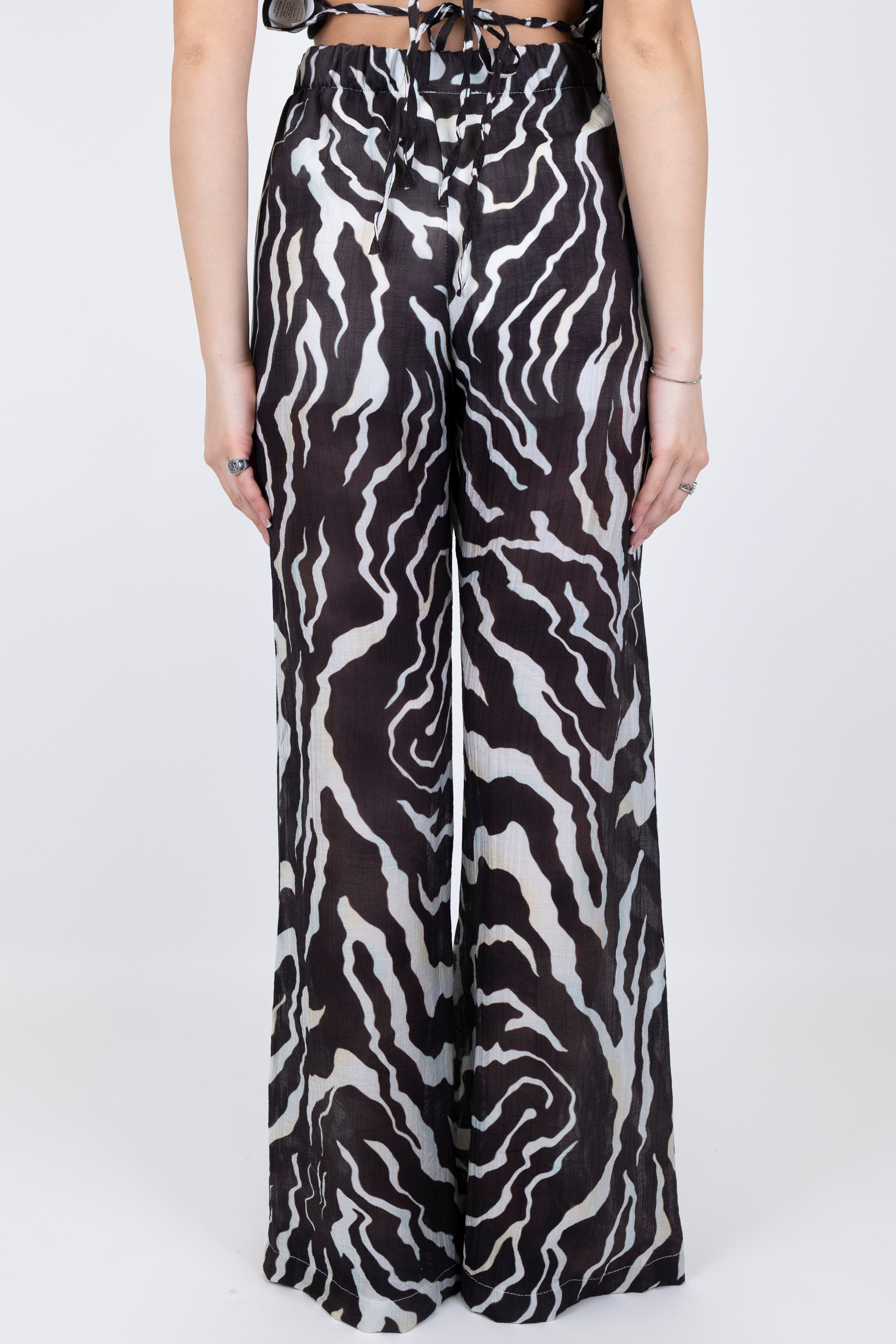 Haveone - Pantalone palazzo fantasia animalier in lyocell con elastico in vita