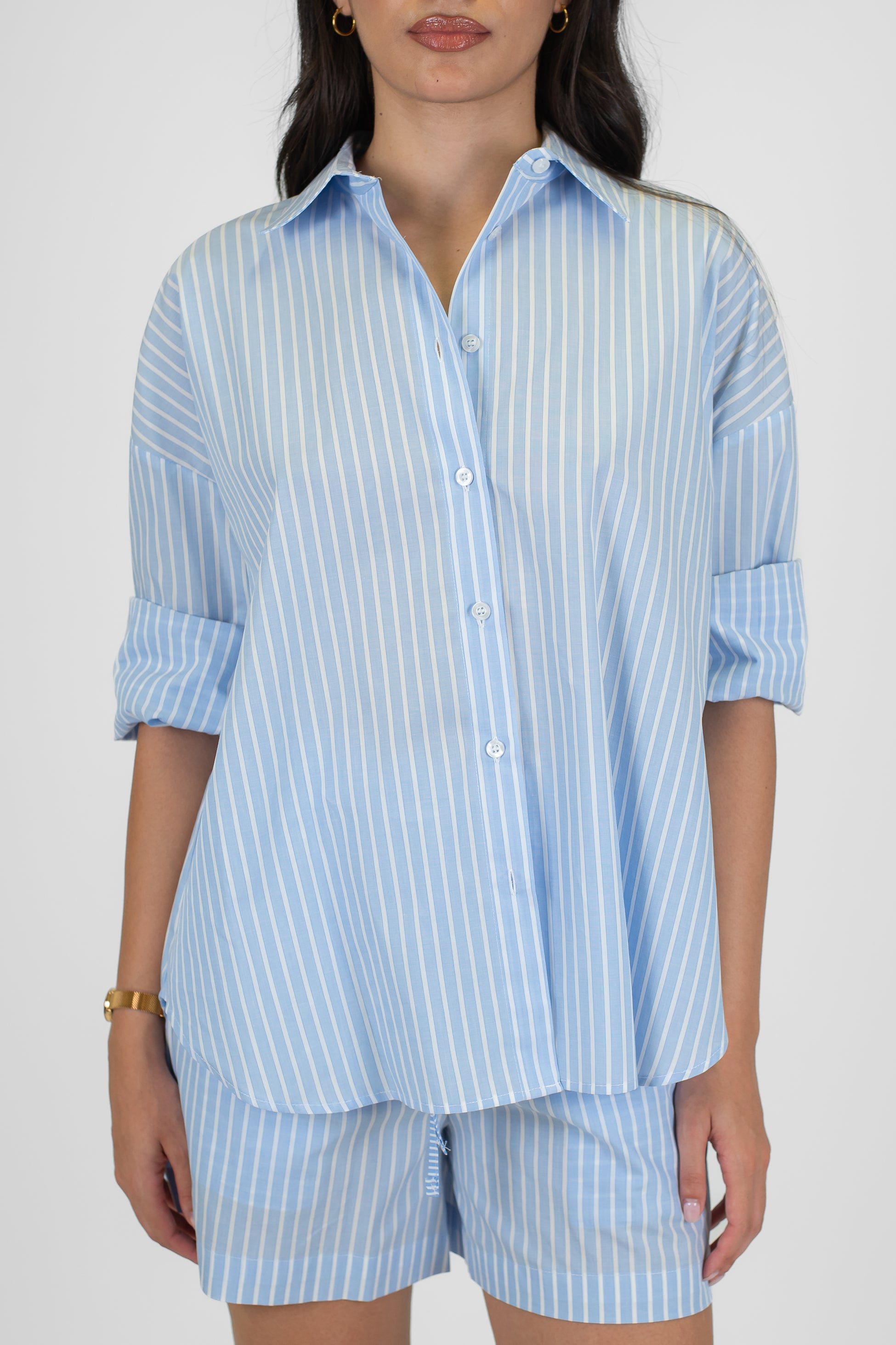 Tensione in - Coordinato camicia e shorts fantasia righe larghe con coulisse