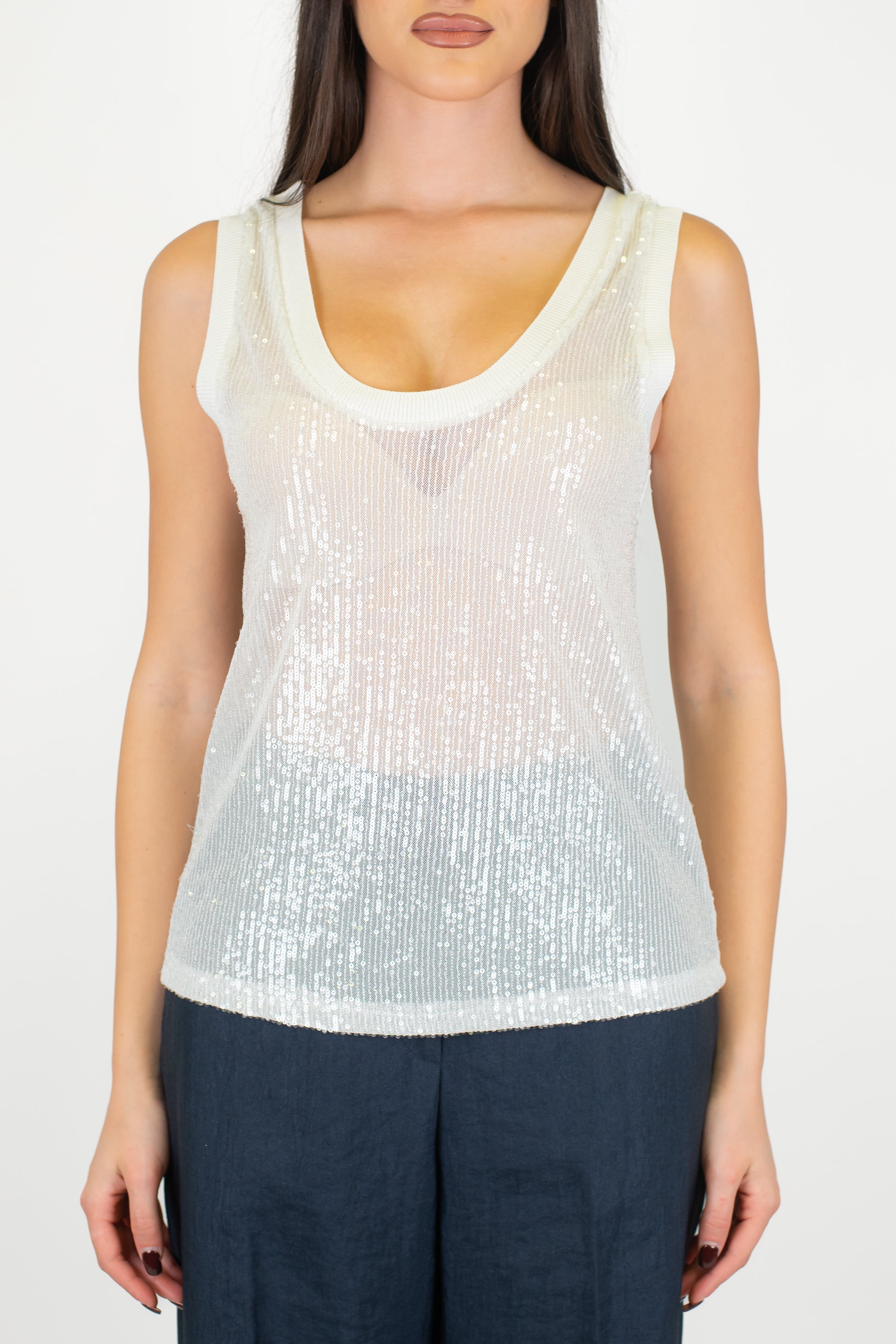 Tensione in - Canotta velata con paillettes