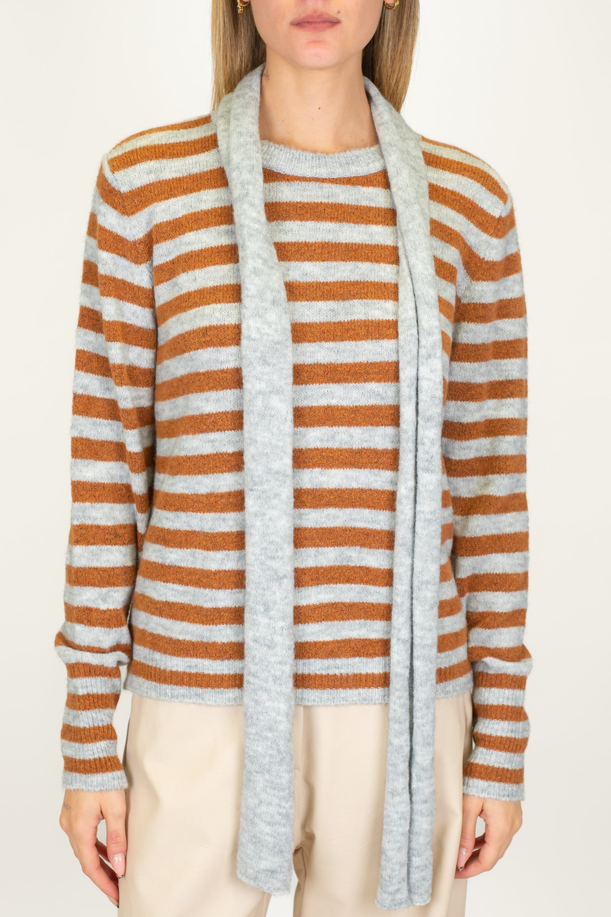 Haveome - Maglia a righe in misto lana con sciarpina