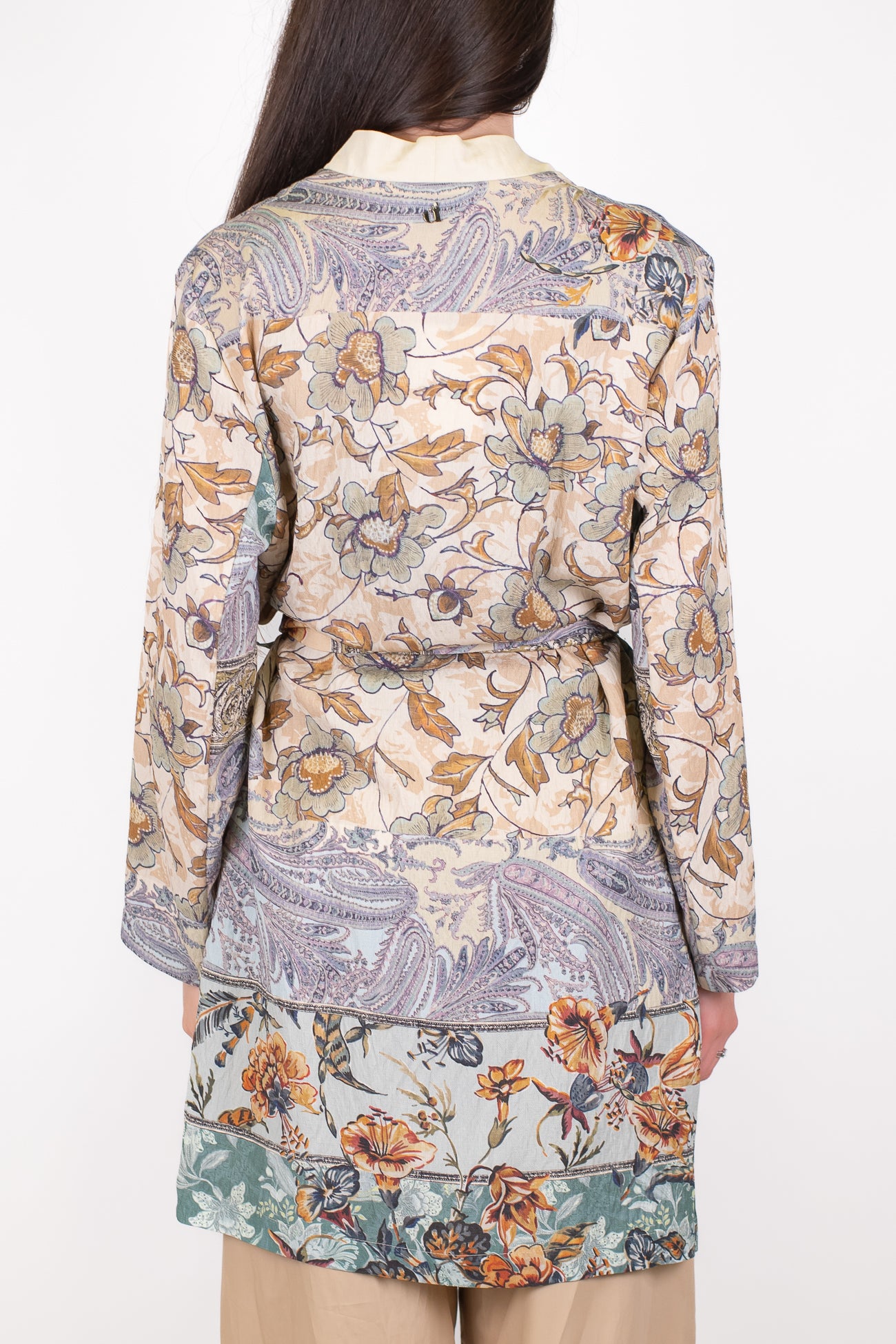 Dixie - Kimono fantasia floreale in viscosa leggera con cintura in tessuto