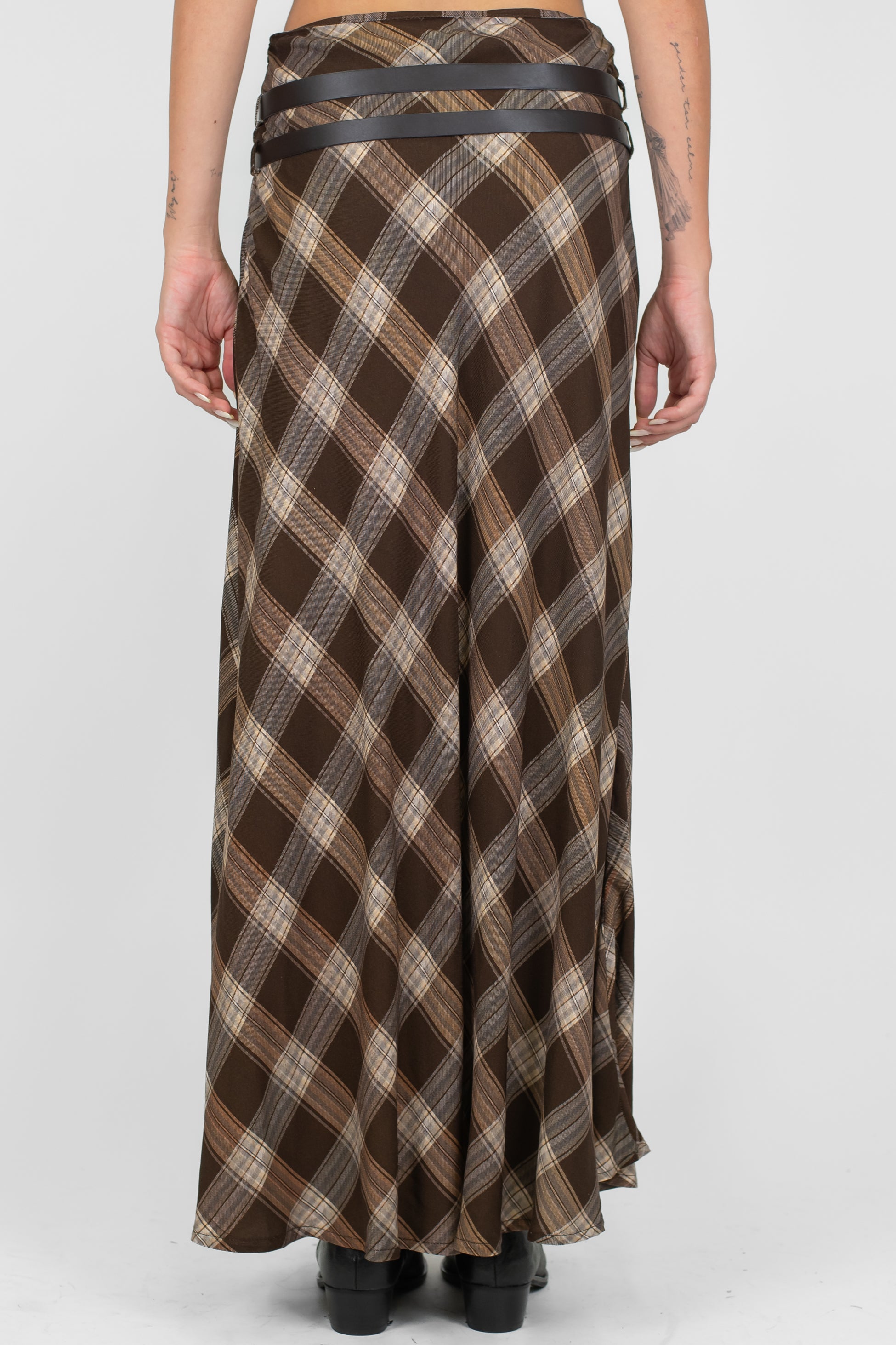 Haveone - Gonna fantasia quadri con spacco laterale e doppia cintura al passante