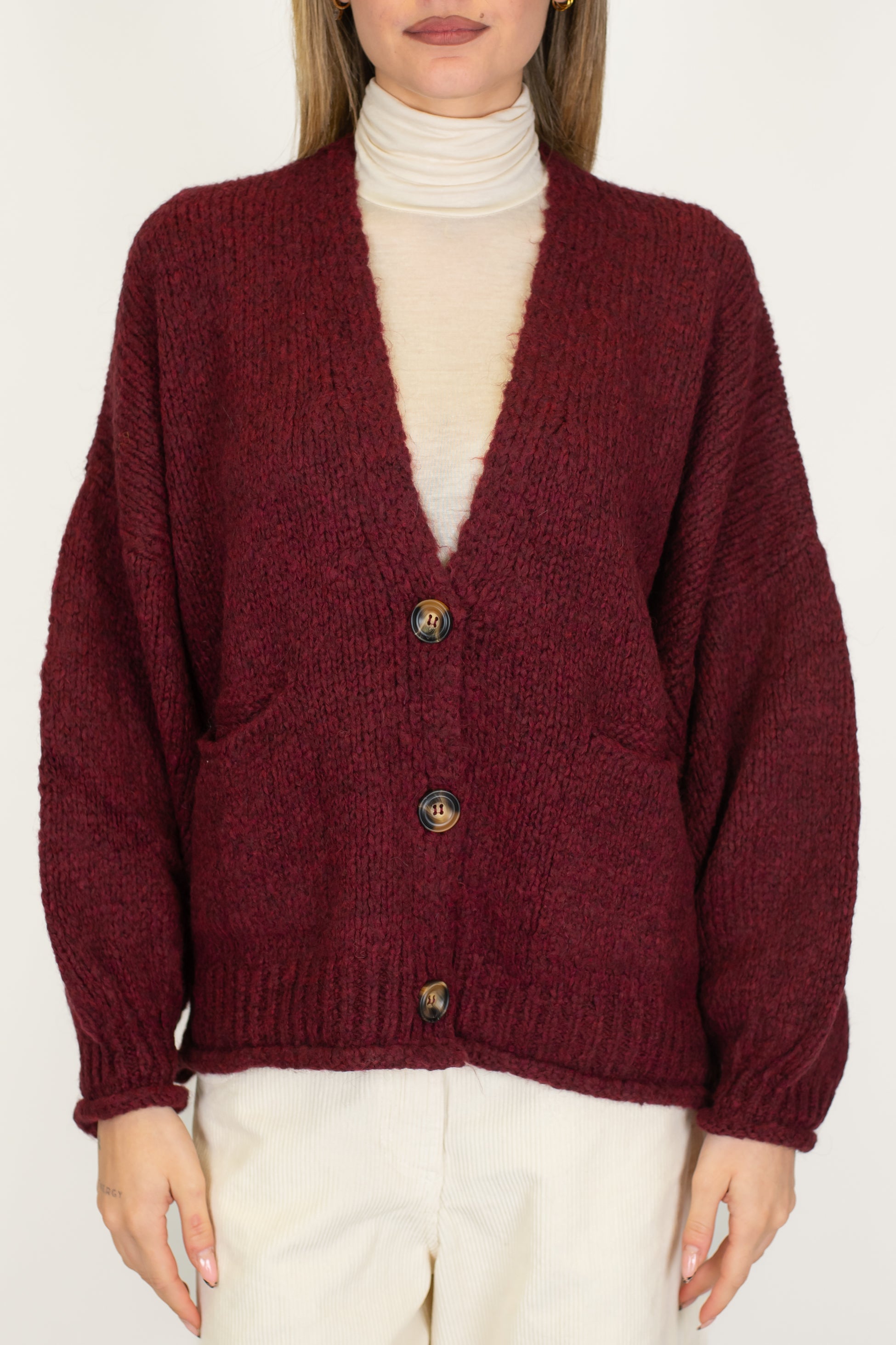 Haveone - Cardigan over in misto lana con chiusura a tre bottoni
