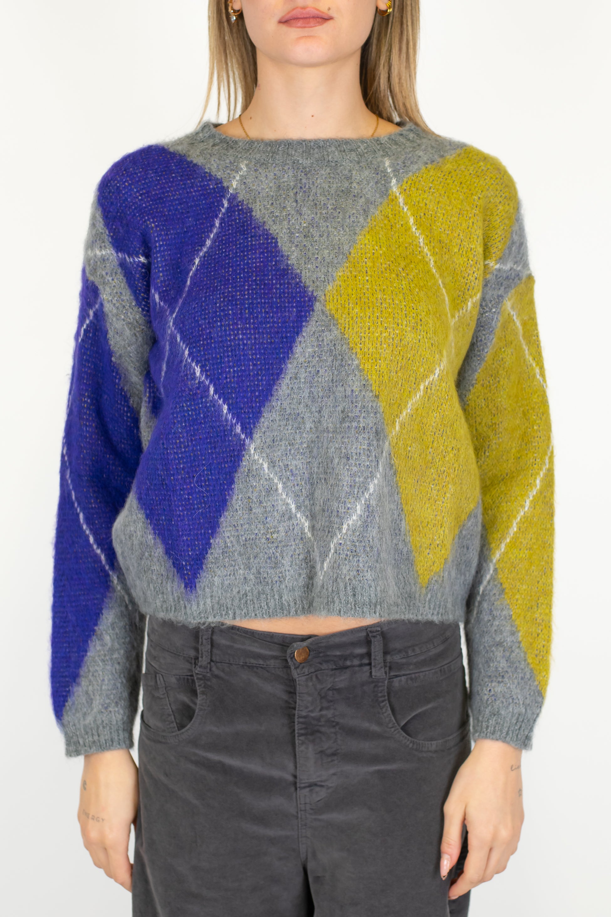 Dixie - Maglia fantasia rombi a contrasto in misto lana