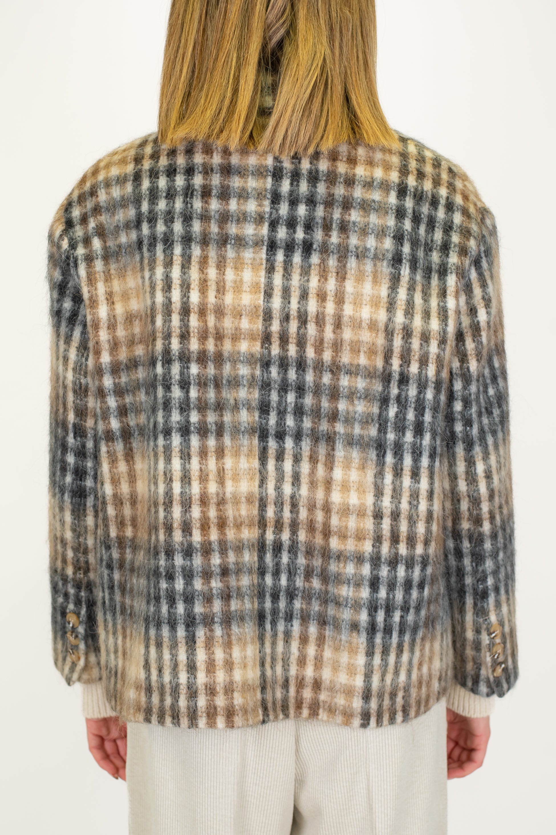 Tensione in - Giacca doppiopetto a scatola fantasia check in misto lana