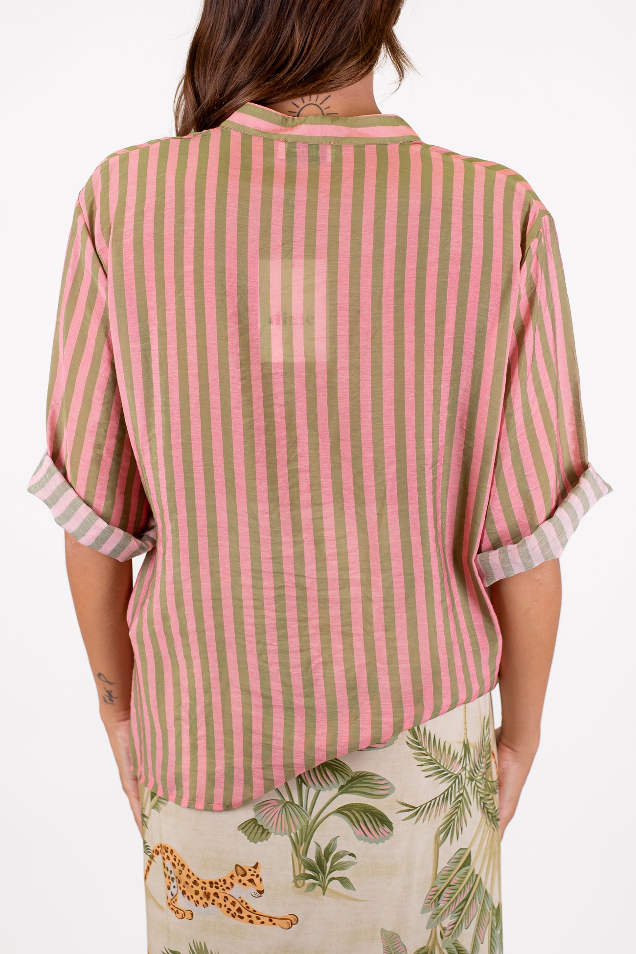 Dixie - Camicia fantasia righe strette in viscosa leggera con collo coreano