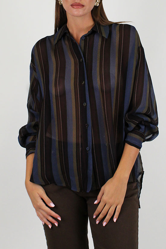 Tensione in - Camicia fantasia a righe multicolor in viscosa