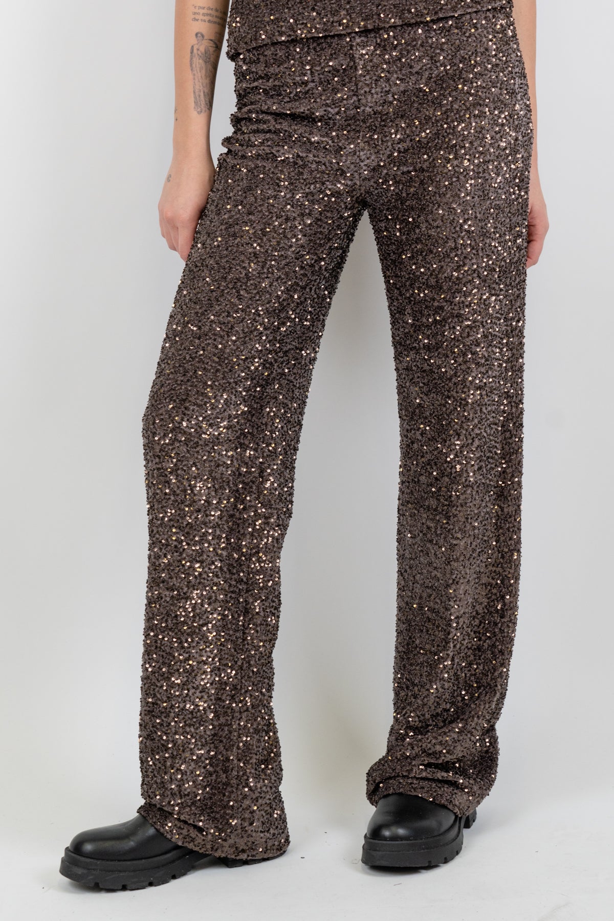 Haveone - Pantalone regular paillettes con elastico in vita