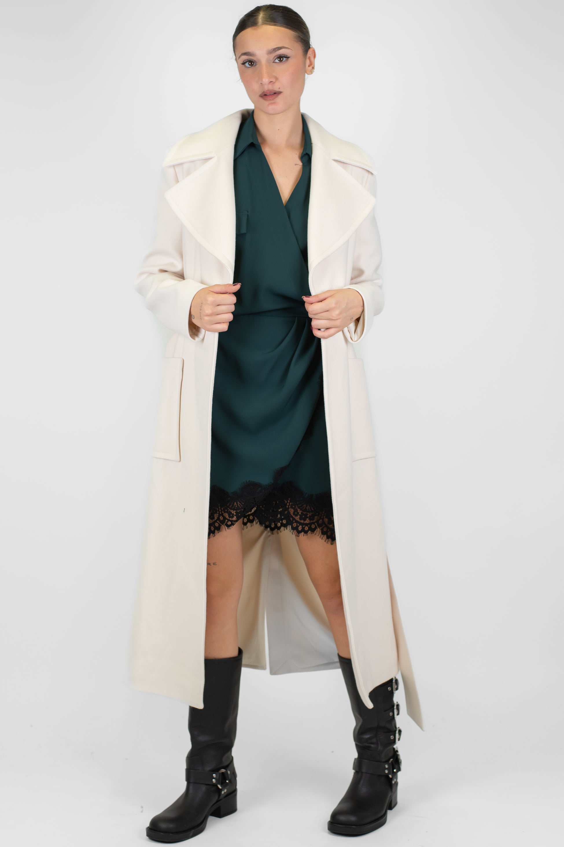 Maryley - Cappoto monopetto con cintura in tessuto