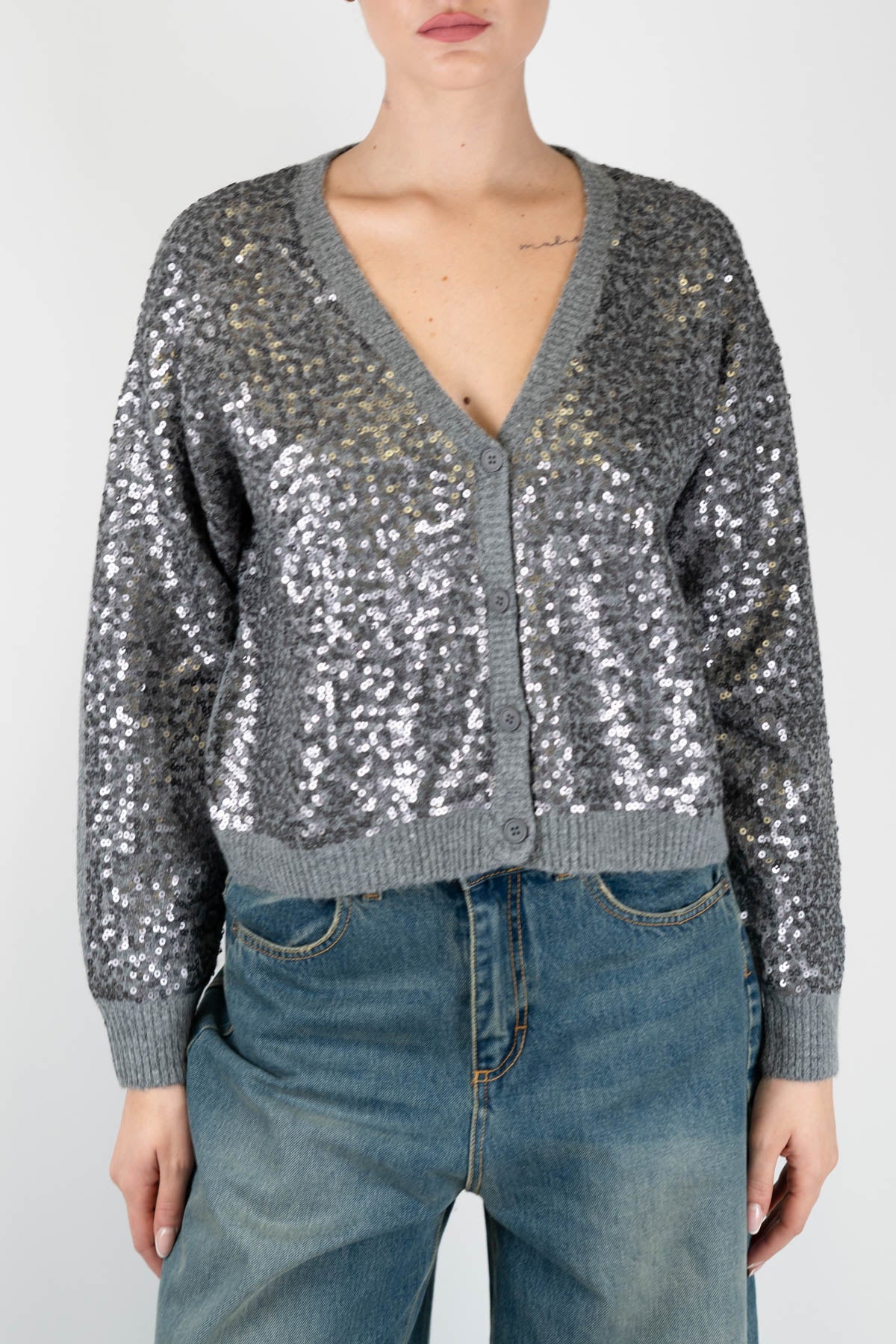 Motel - Cardigan in misto lana e paillettes