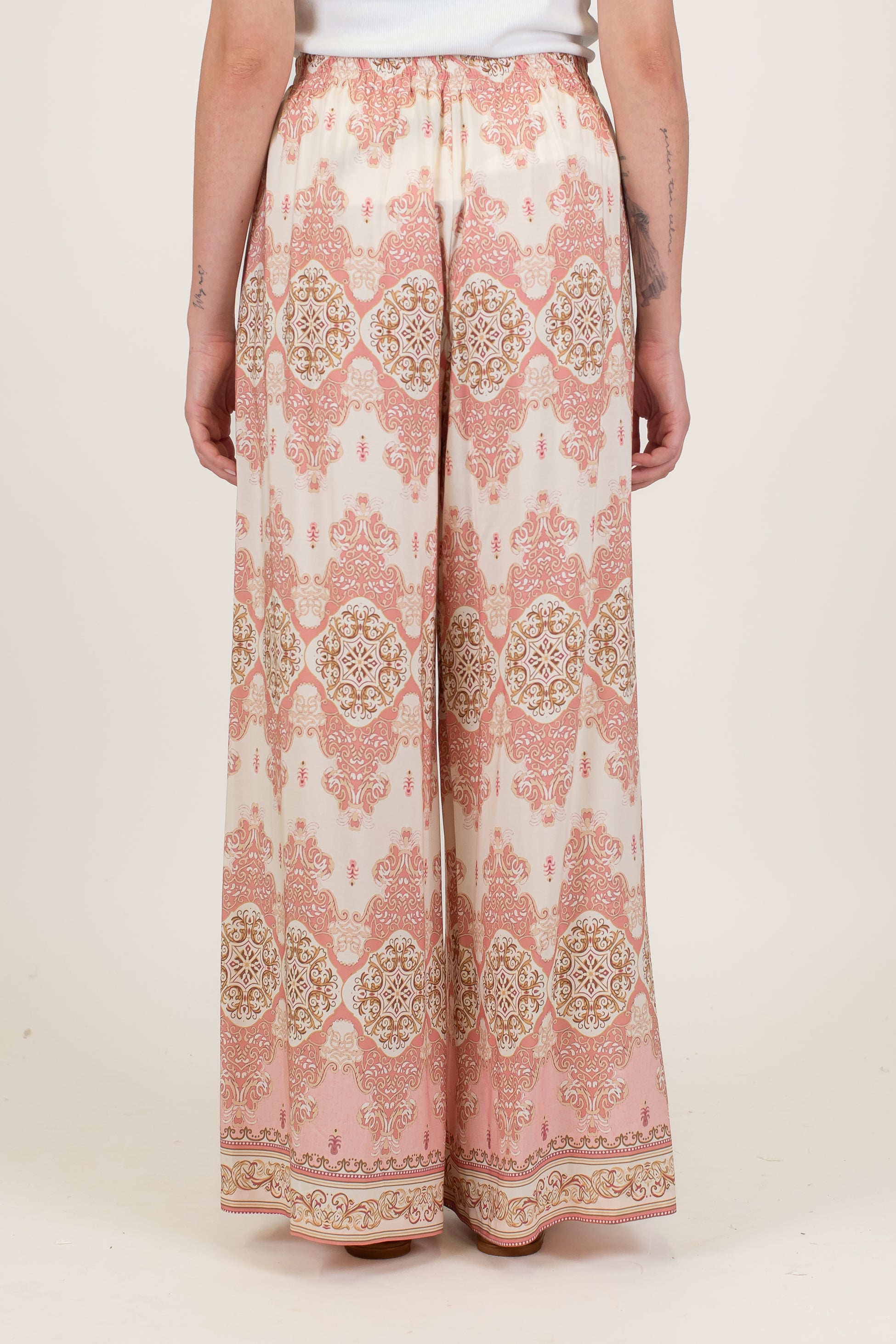 Haveone - Pantalone palazzo fantasia astratta in viscosa con elastico in vita