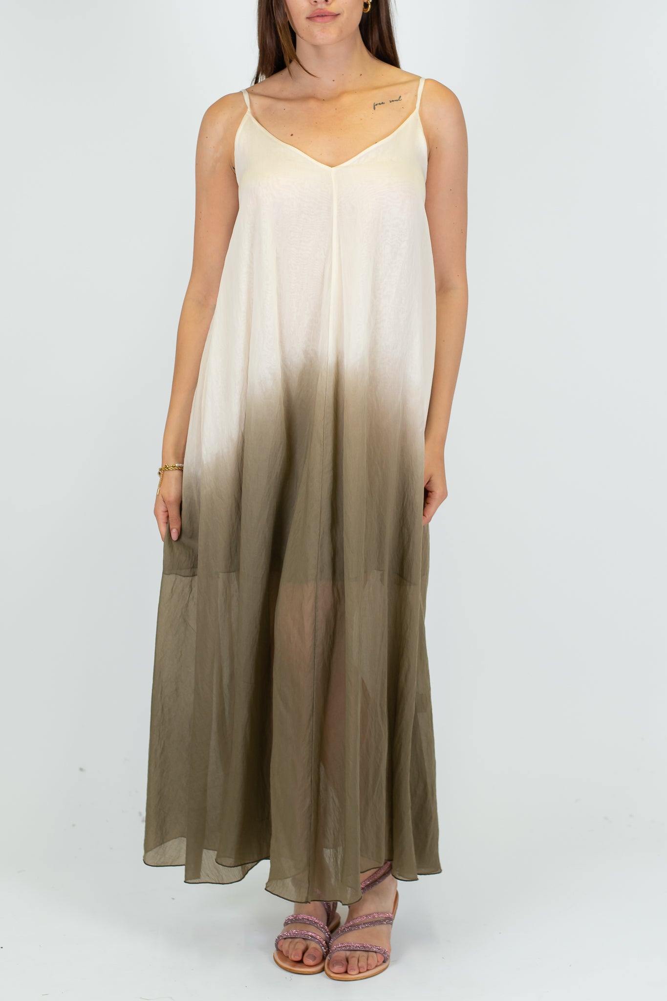 Motel - Abito lungo con bretelle tie dye in lyocell