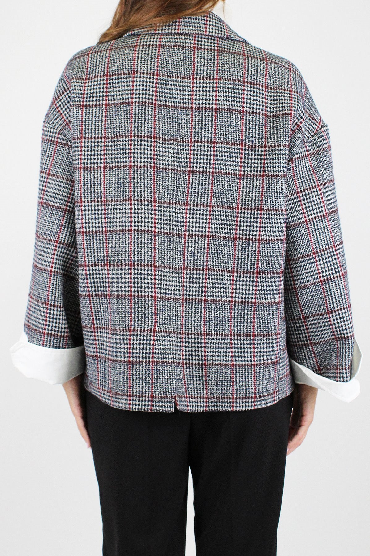Motel - Giacca over check pied de poule in misto lana con polsino camicia risvoltato