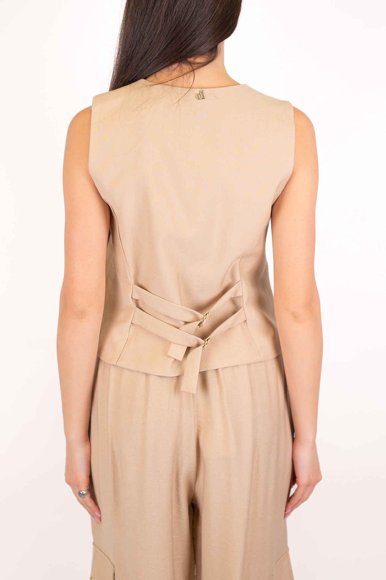 Dixie - Coodinato in viscosa leggera con gilet e pantalone cargo palazzo con coulisse