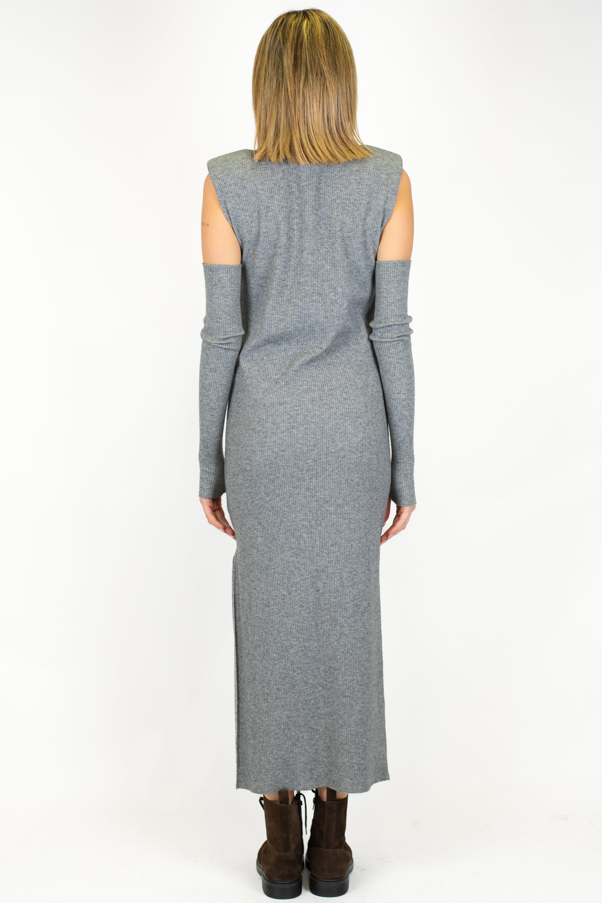 Dixie - Abito lungo giromanica in maglia a coste con spalline, manicotti e spacco laterale