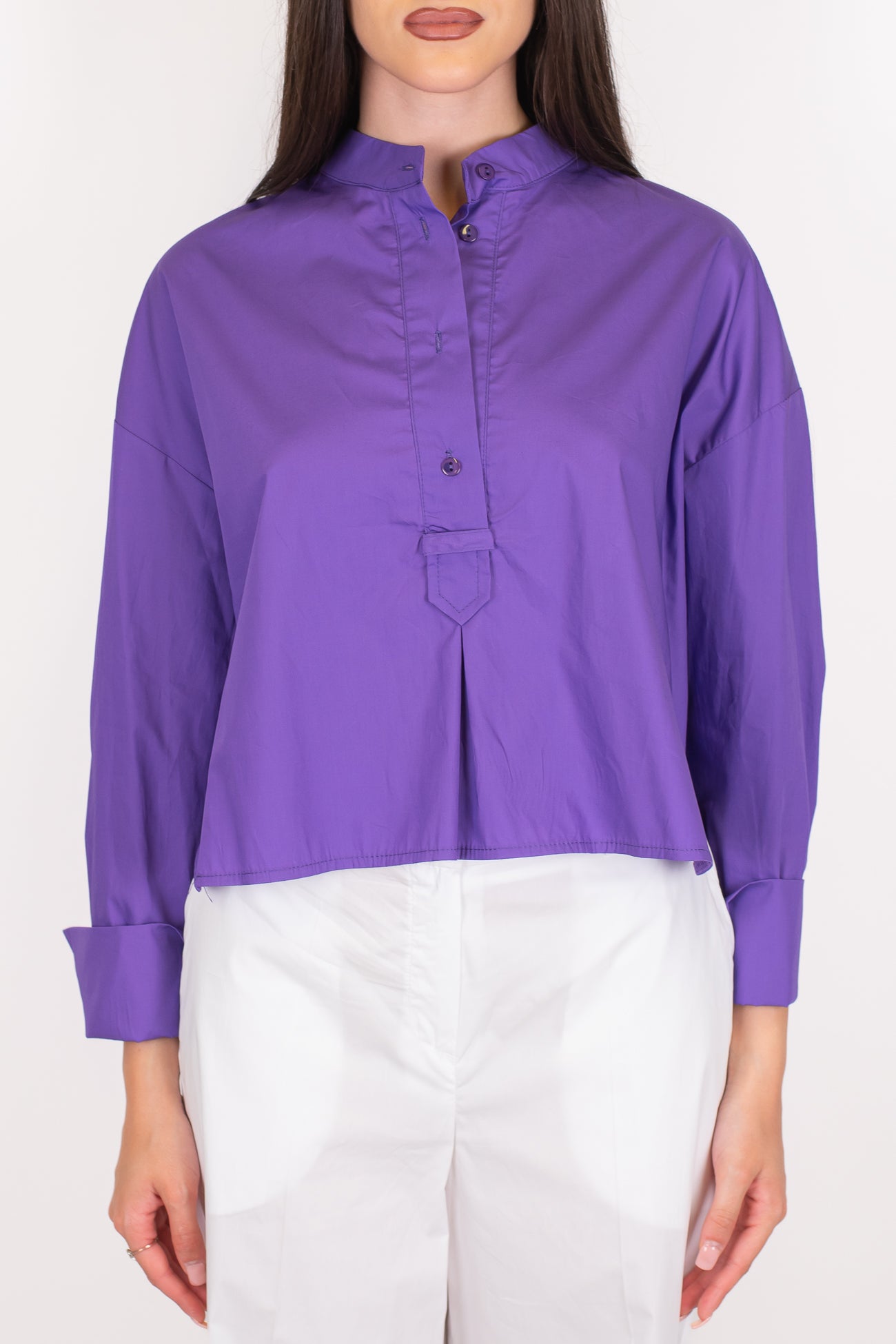 Tensione in - Camicia collo alla coreana in cotone tela paracadute