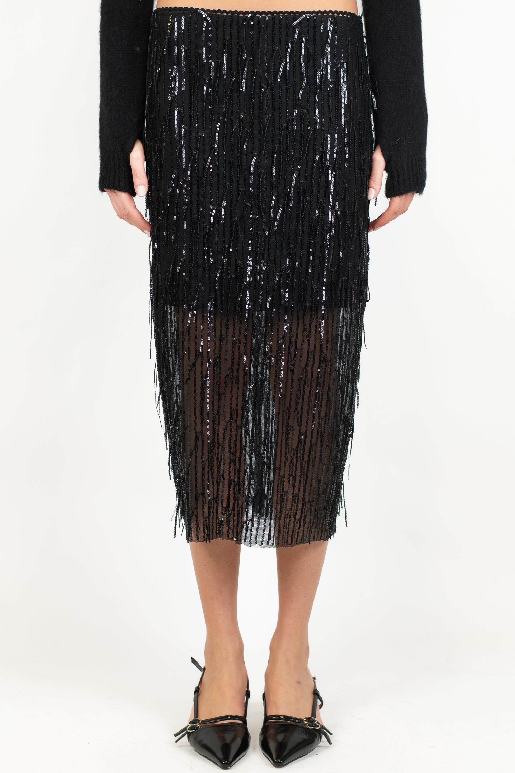 Tensione in - Gonna midi con frange paillettes