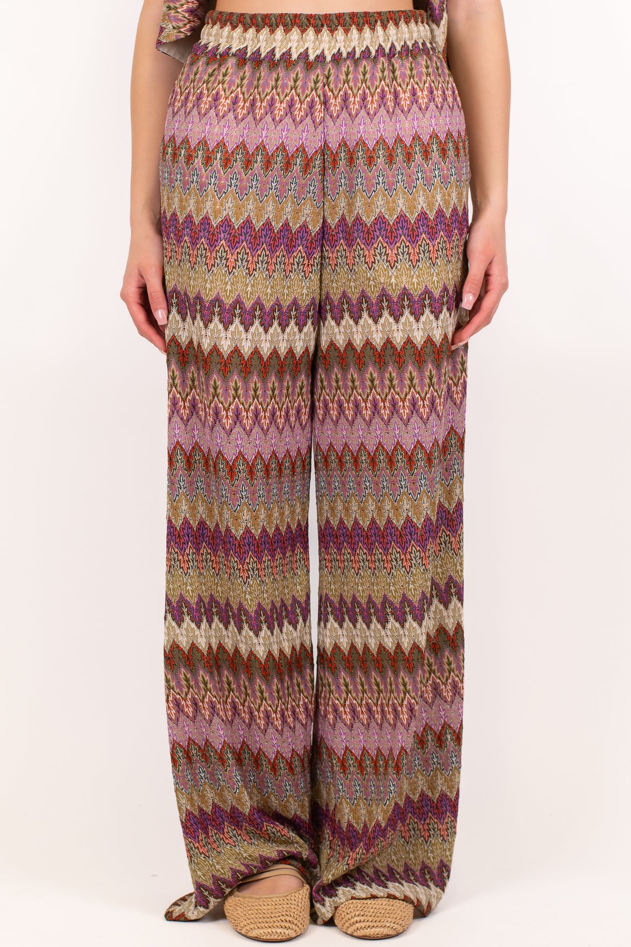 Tensione in - Pantalone palazzo fantasia zig zag con elastico in vita