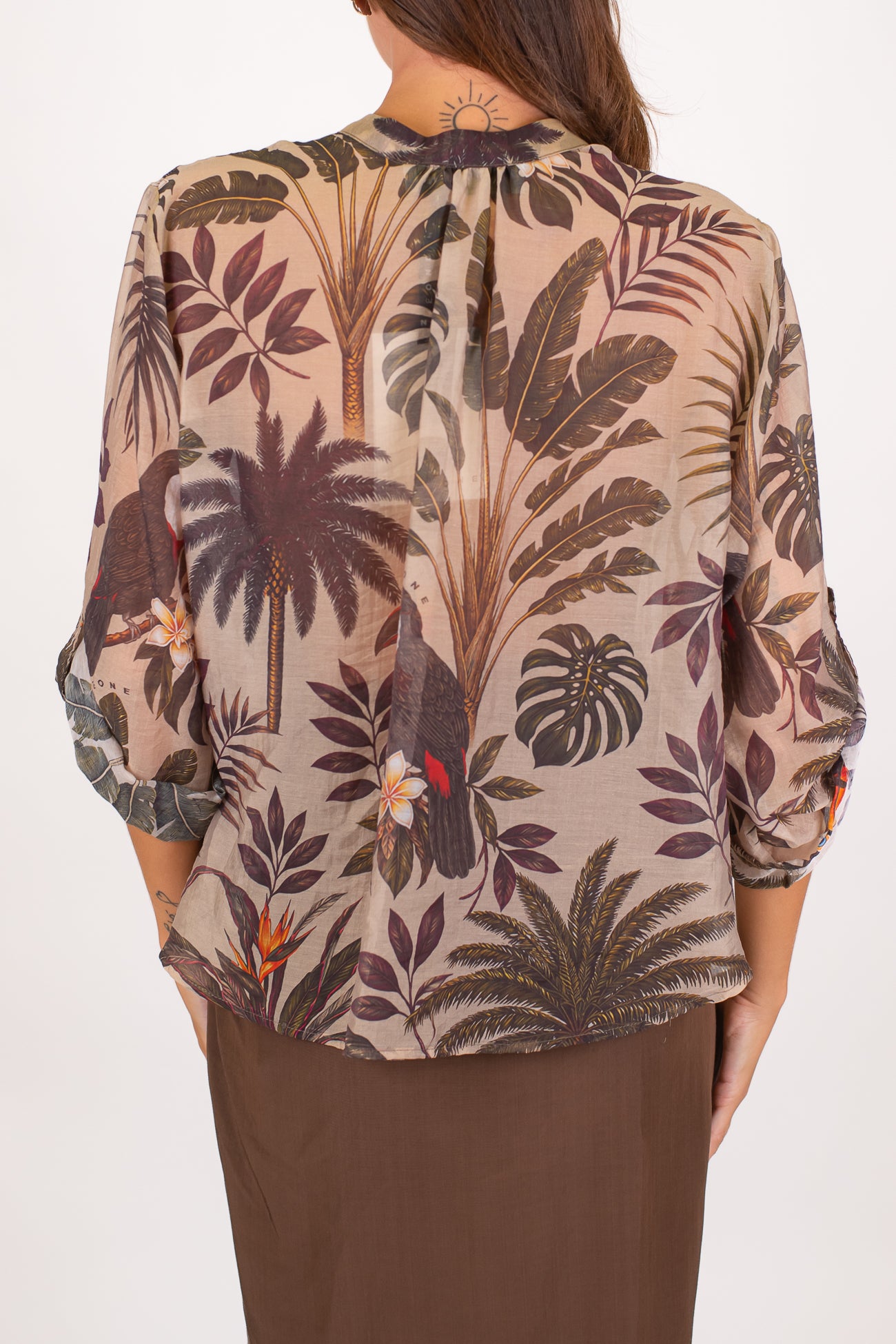 Haveone - Camicia fantasia tucani in lyocell con manica tre quarti