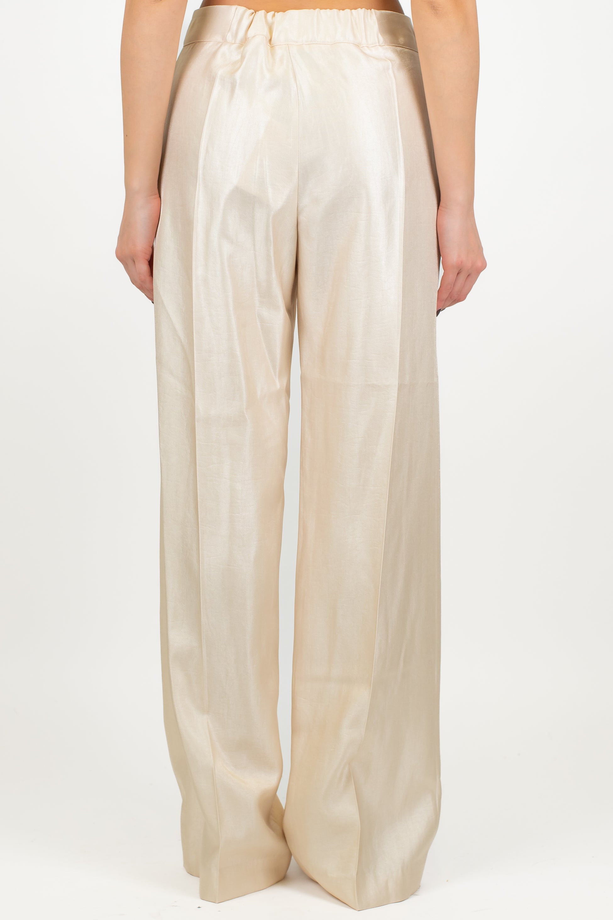 Dixie - Pantalone palazzo effetto laminato con pinces ed elastico sul retro