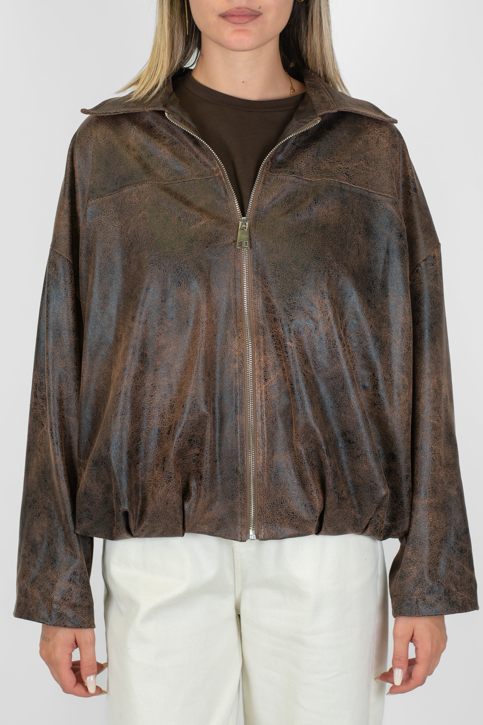 Haveone - Giubbino in ecopelle over con chiusura zip